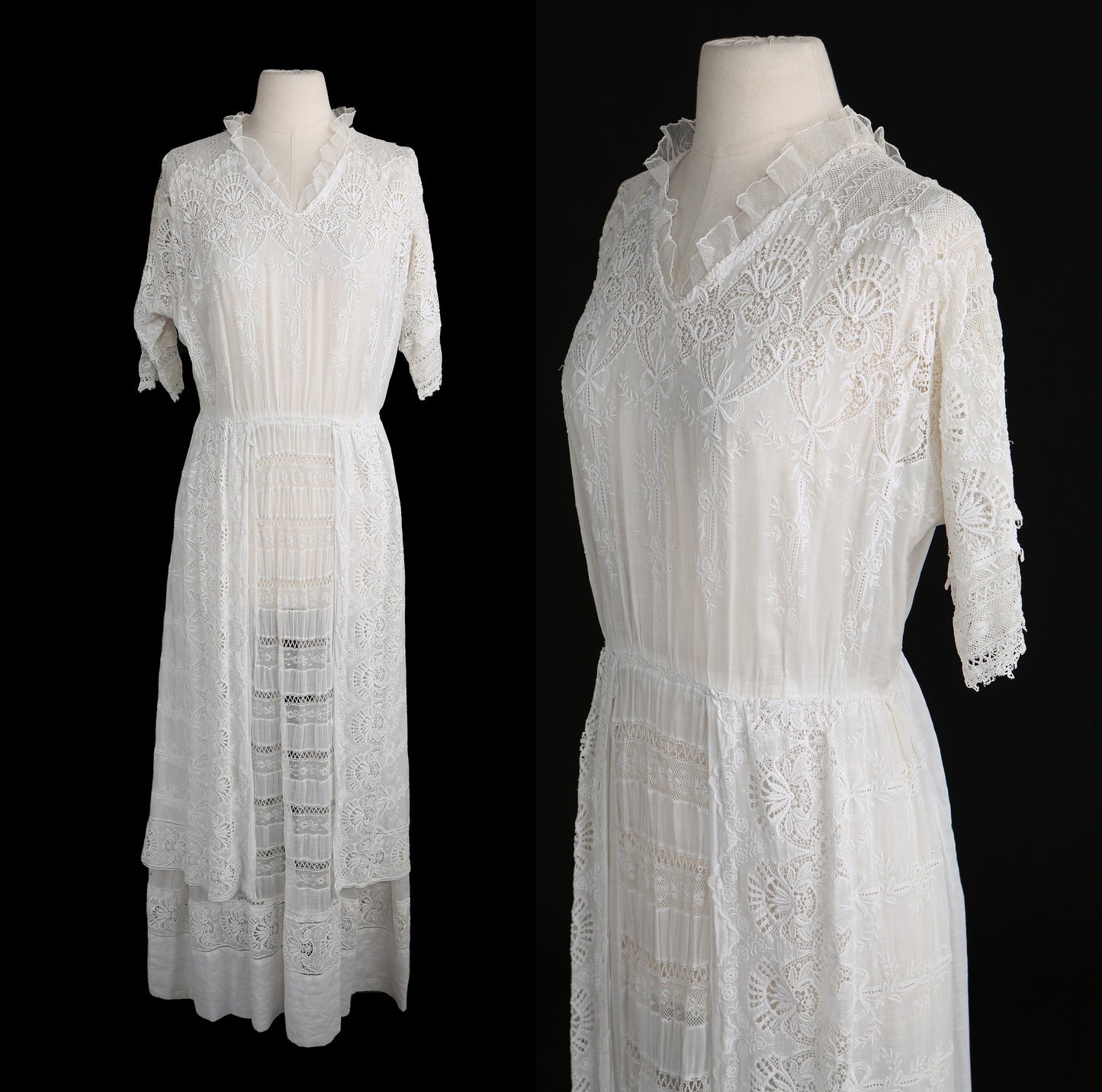 Vintage White Embroidered Summer Dress - Era 1930's to 1940's