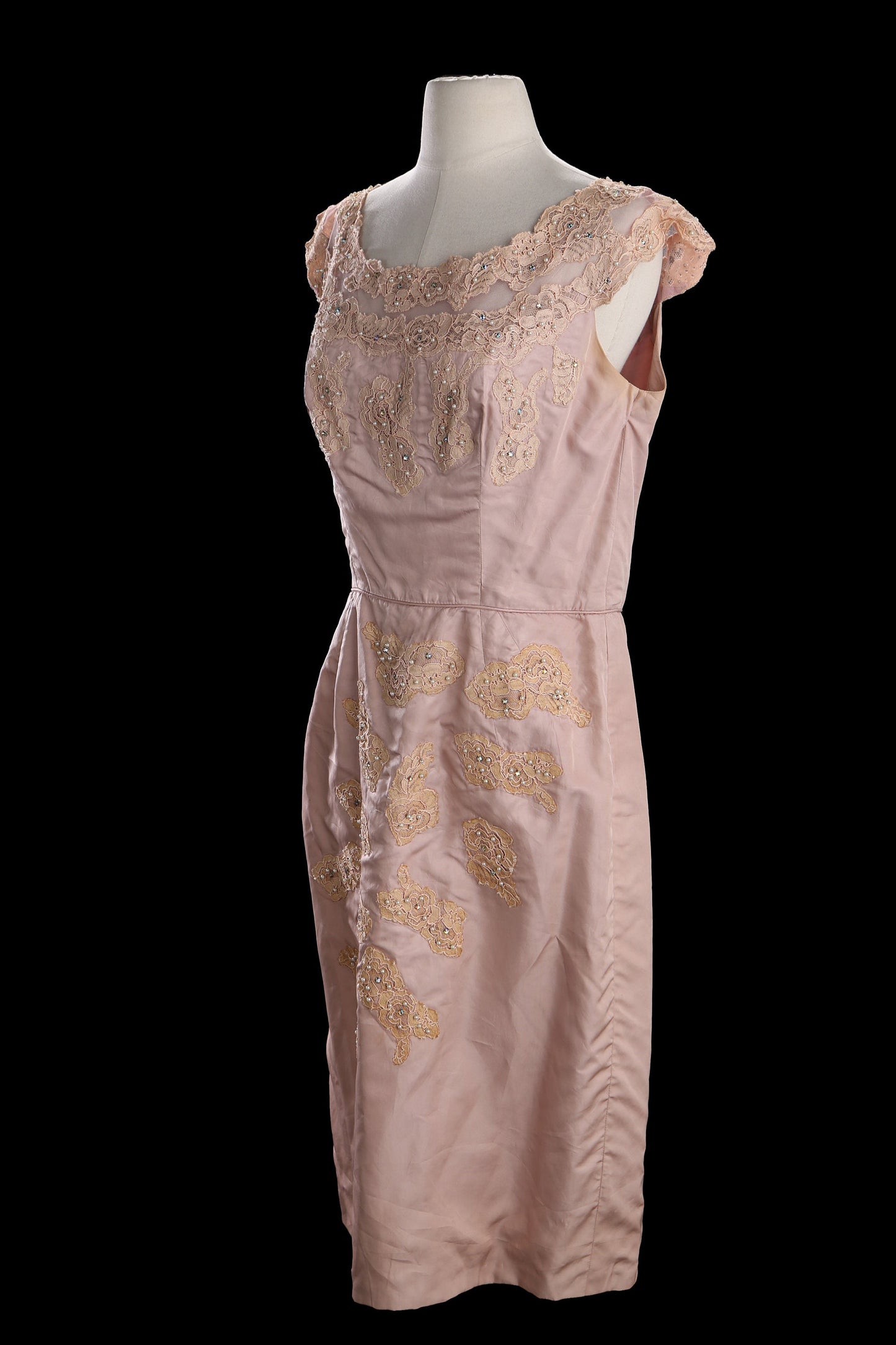 Vintage 1950's Evening Dress with Embroidered Floral Detail