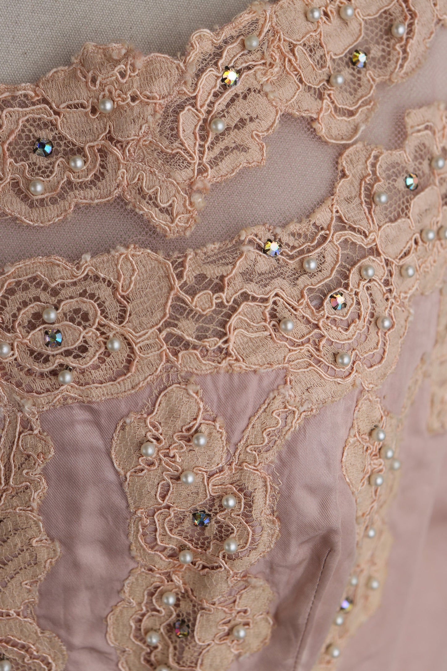 Vintage 1950's Evening Dress with Embroidered Floral Detail