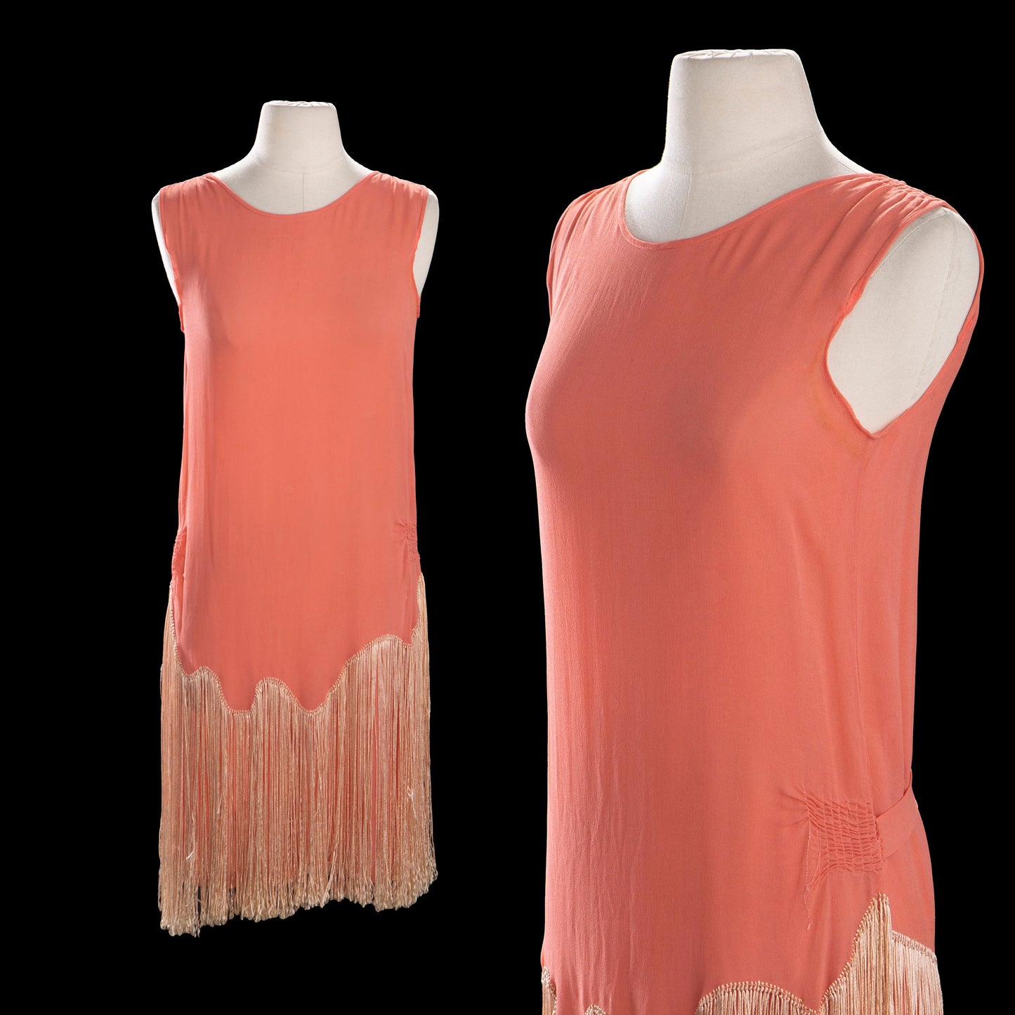 Vintage Flapper Dress with Bottom Fringe Detail - Era 1920s - 1930s