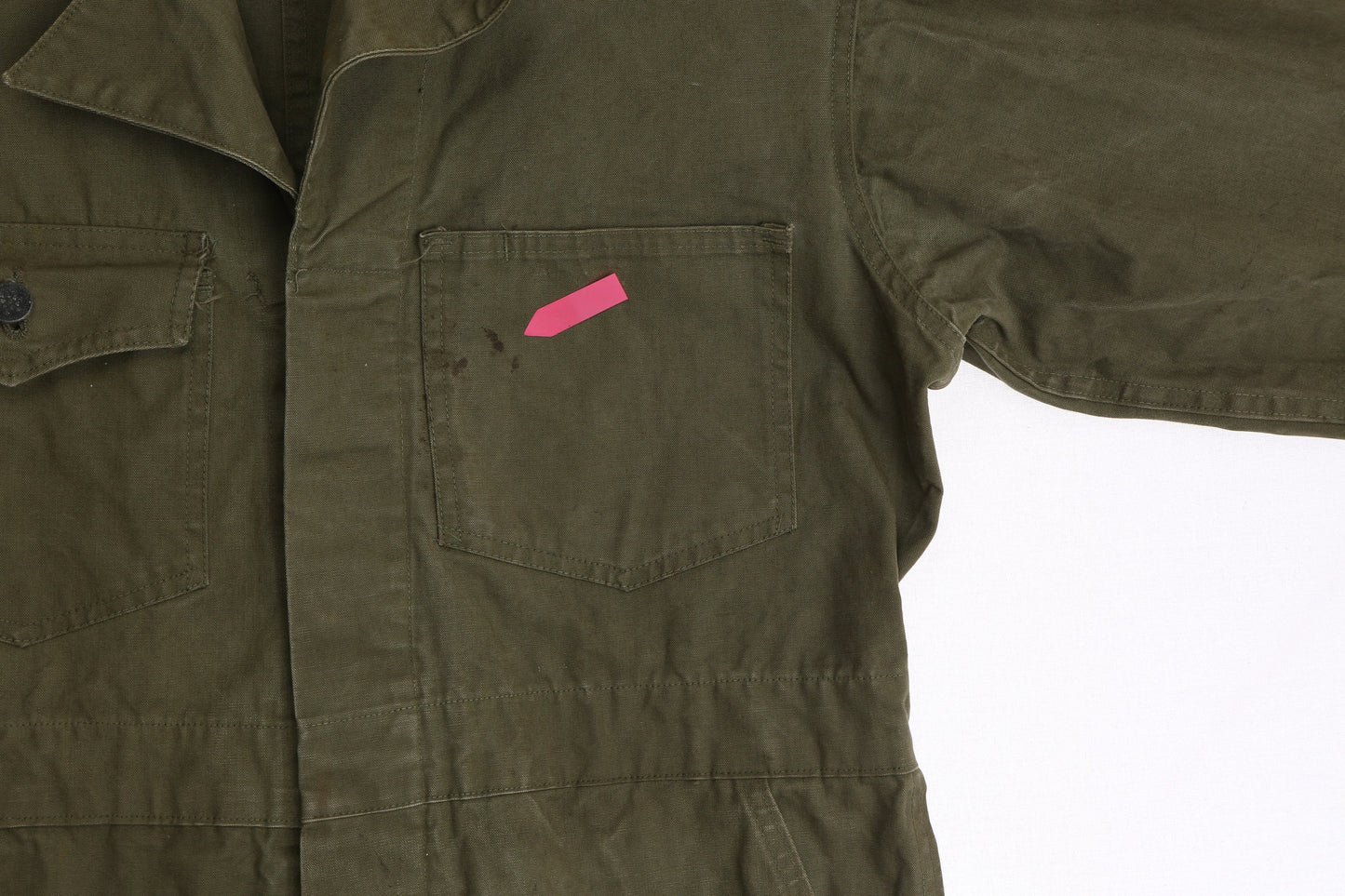 Vintage Military Green Canvas Coverall with Black Star Steel Buttons - Era 1940's - 1950' s