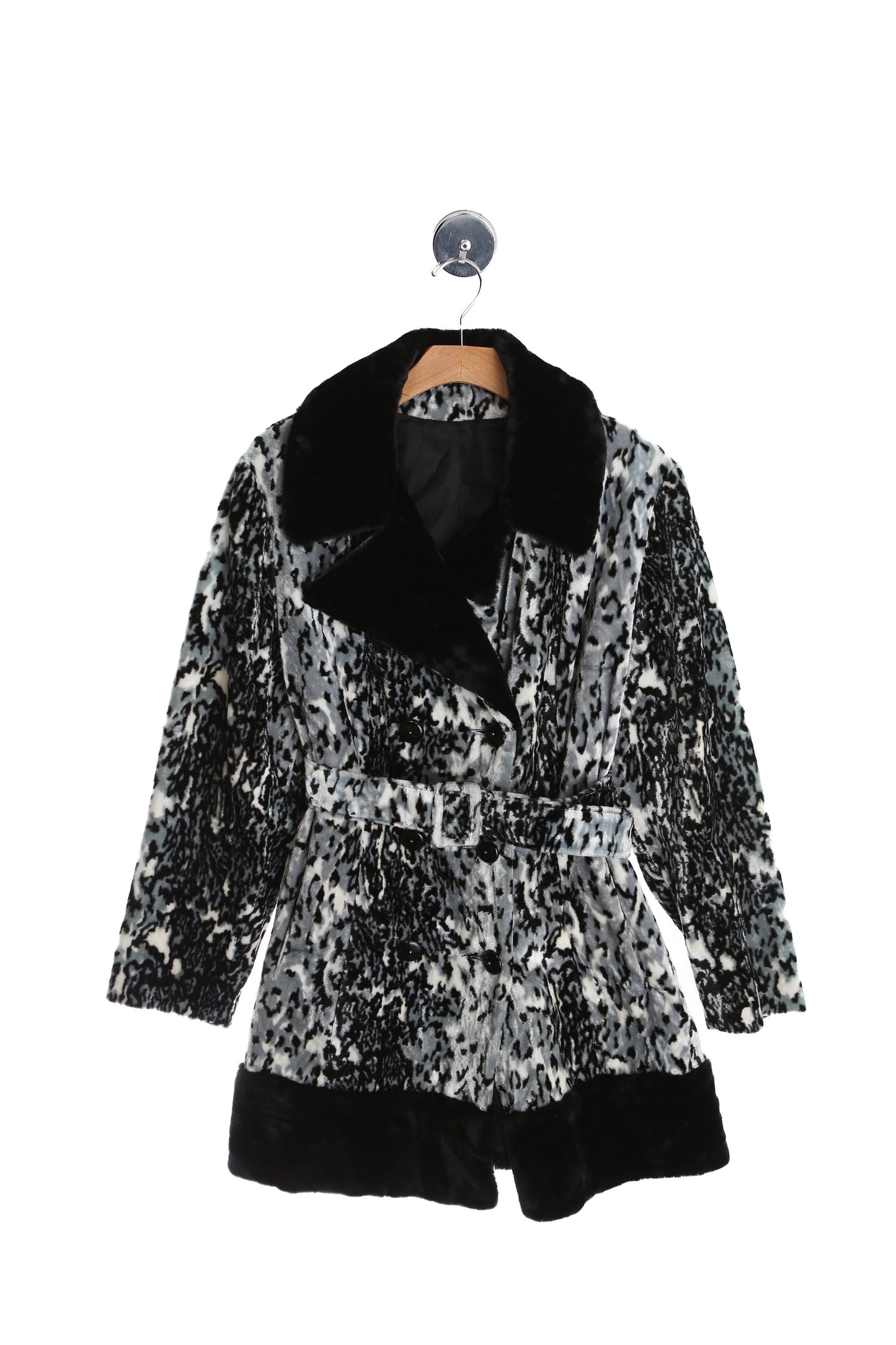 Vintage Women 1970's Gray Lepard Print Faux Fur Winter Coat