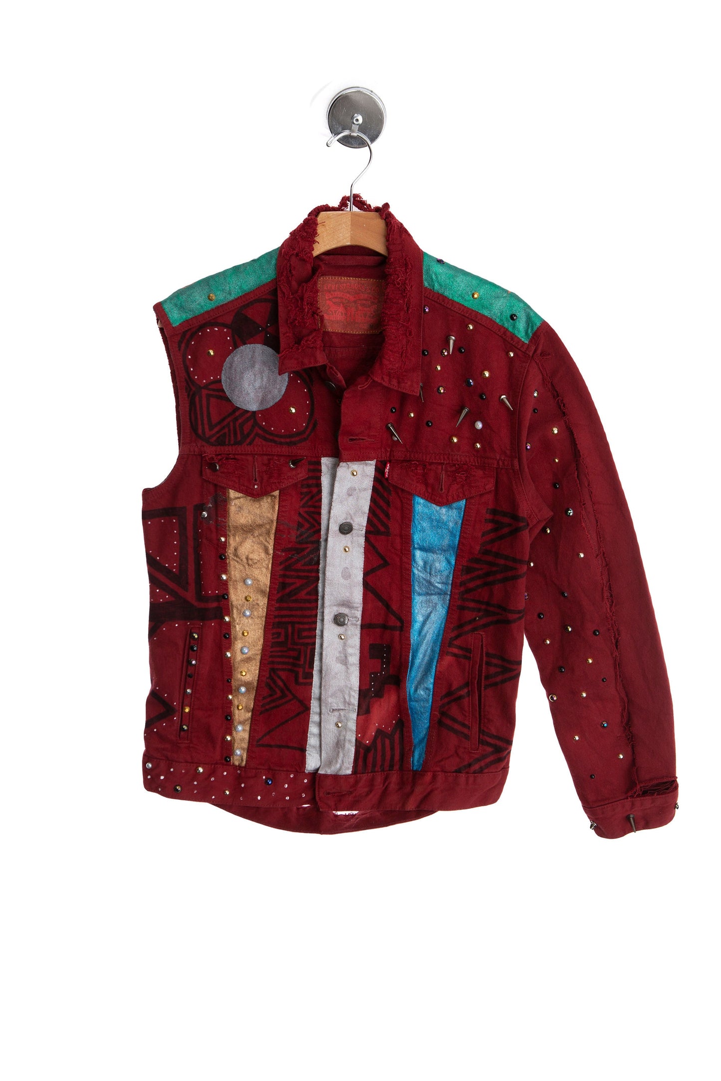 Vintage Levi's Denim Jacket - Red Dyed - Costume Made - Street Art