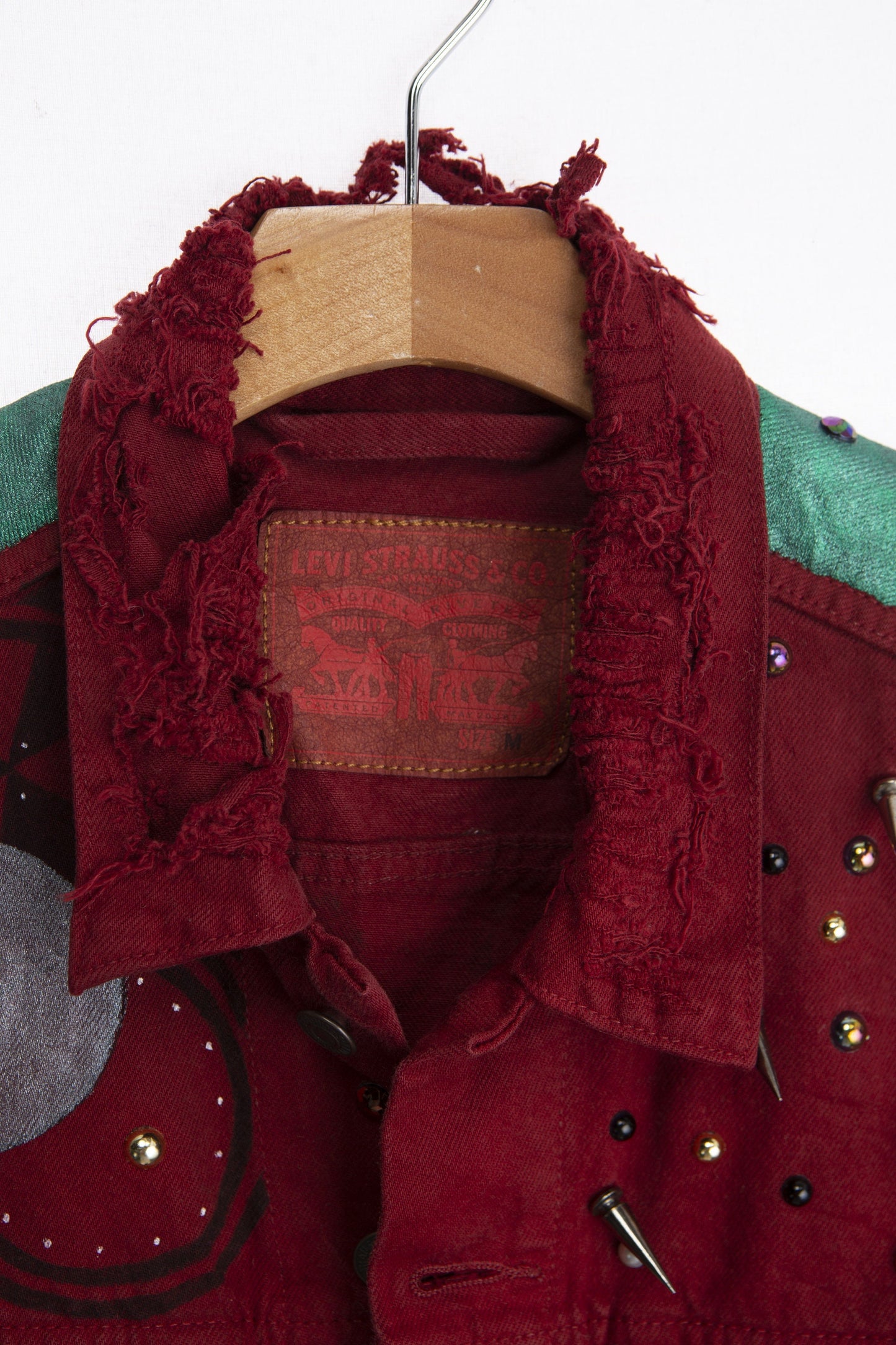 Vintage Levi's Denim Jacket - Red Dyed - Costume Made - Street Art