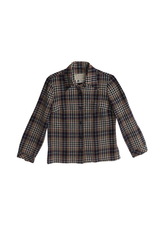 Vintage Women Flannel Top - Brown Plaid Pattern - by Handmacher Weatherware