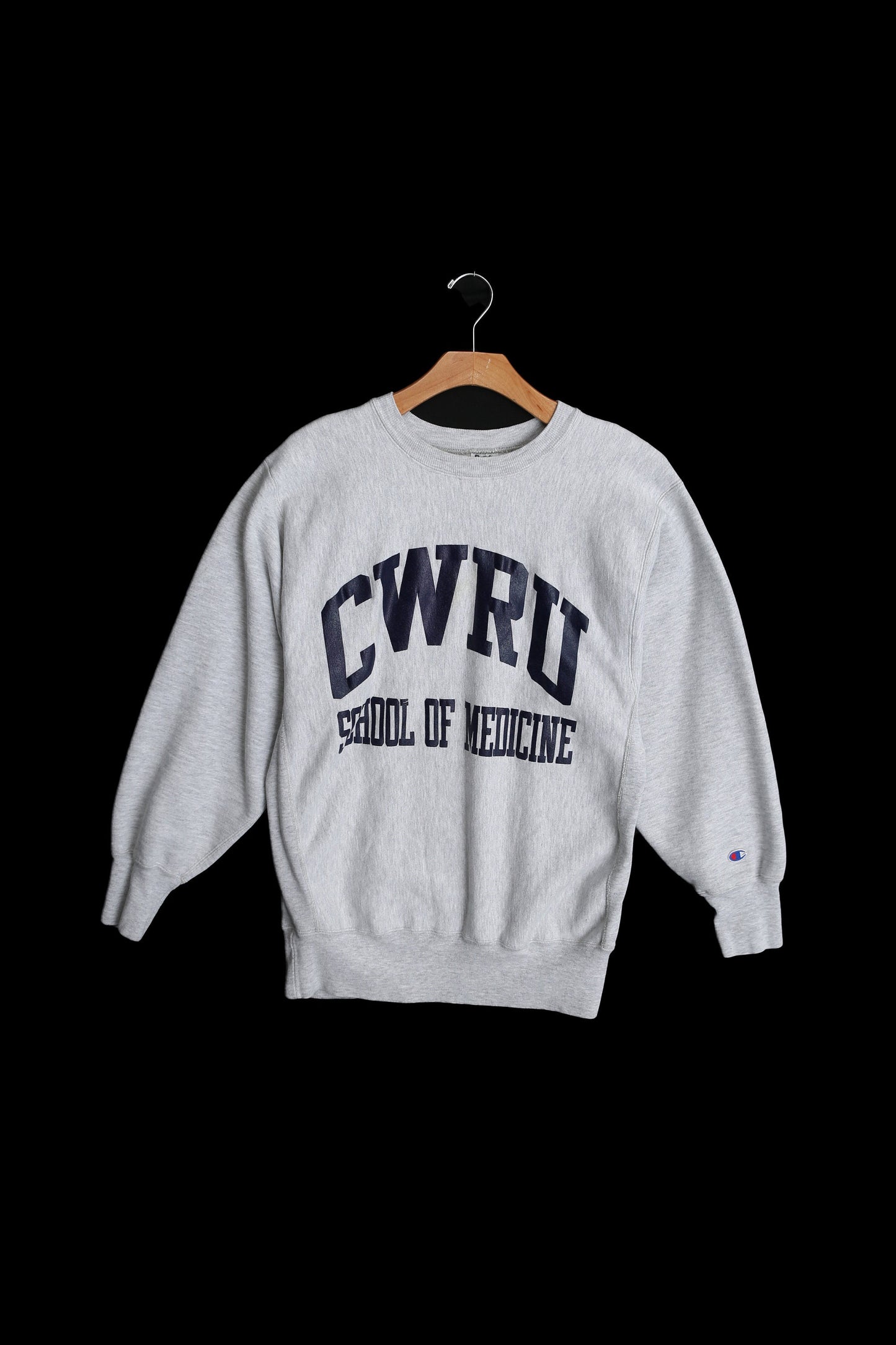 Vintage Champion Gray Crew Neck Sweatshirt with CWRU School of Medicine Blue Print