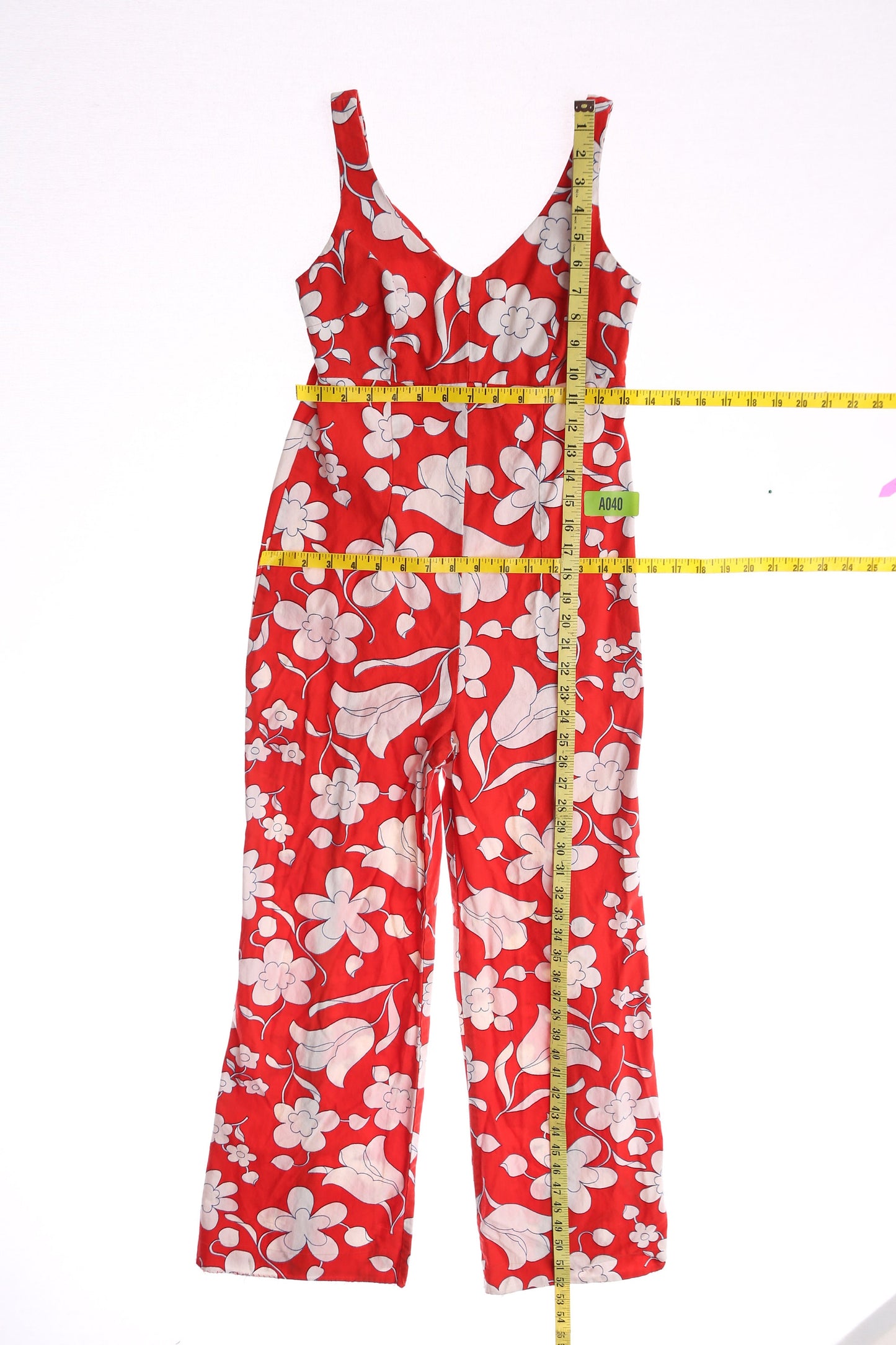 Vintage White Floral Print Red Jumpsuit