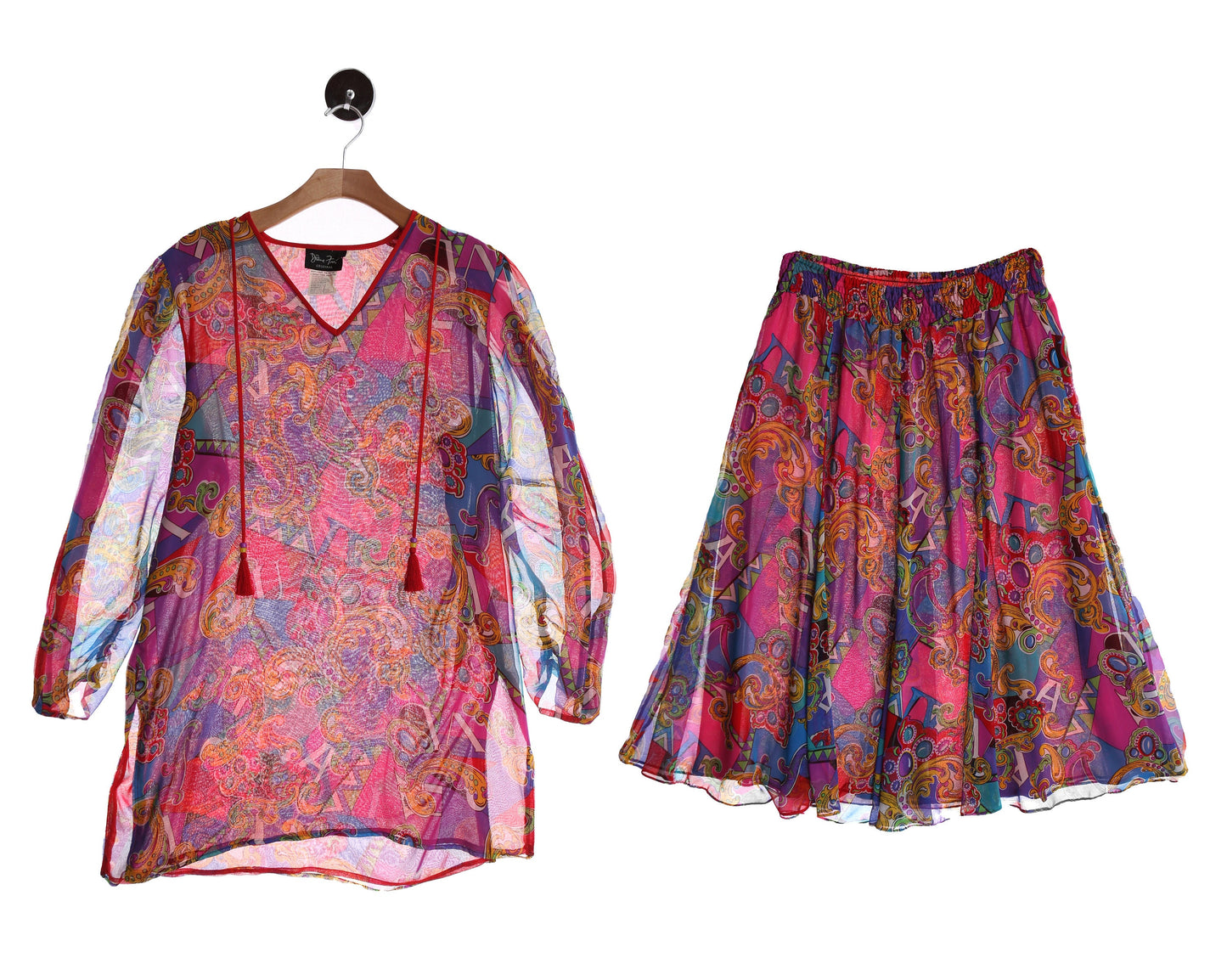 Vintage Diane Vons Brocade Pink Geometric Print Suit