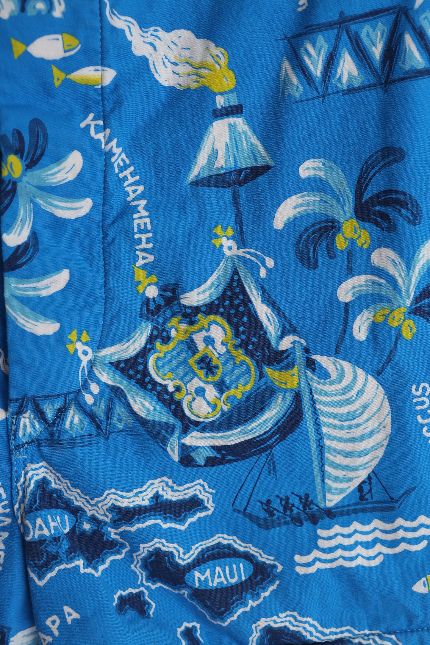 Vintage Men Hawaiian Print Blue Swim Trunks - Era 1950s - 1960s - Hoaloha - Style in Hawaii
