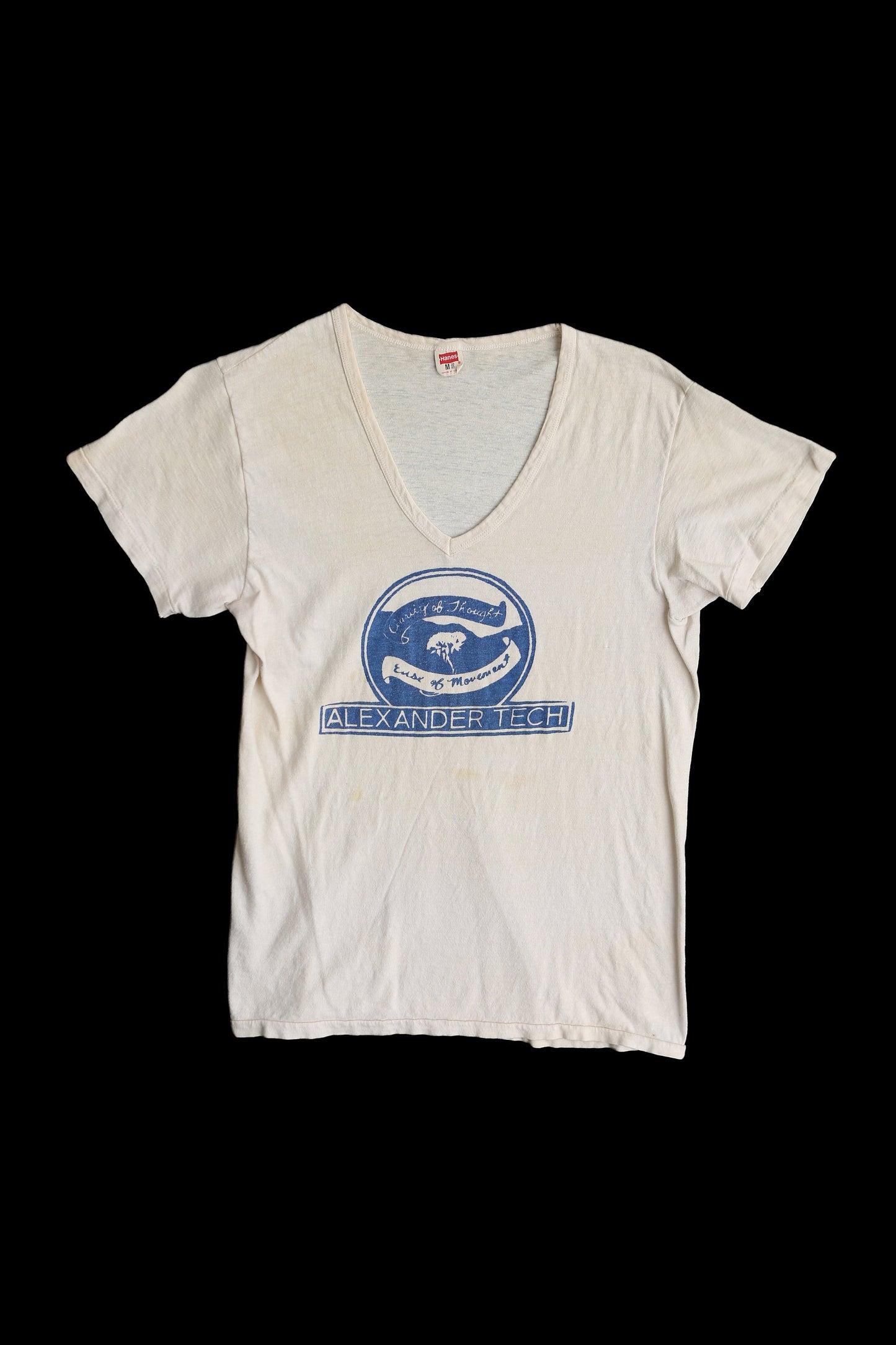 Vintage Hanes White V Neck Graphic T-shirt - Alexander Tech Print
