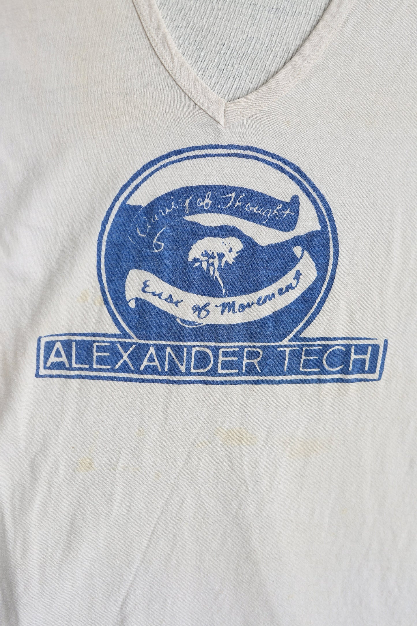 Vintage Hanes White V Neck Graphic T-shirt - Alexander Tech Print