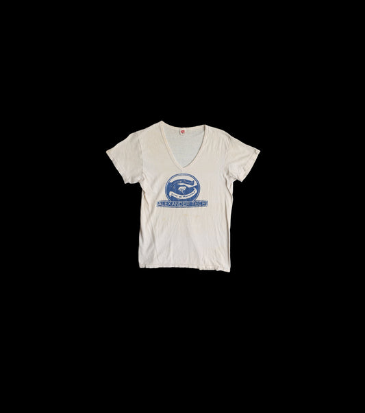 Vintage Hanes White V Neck Graphic T-shirt - Alexander Tech Print