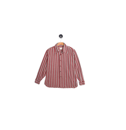 70's Men Red Striped Poly Disco Shirt - Long Sleeve