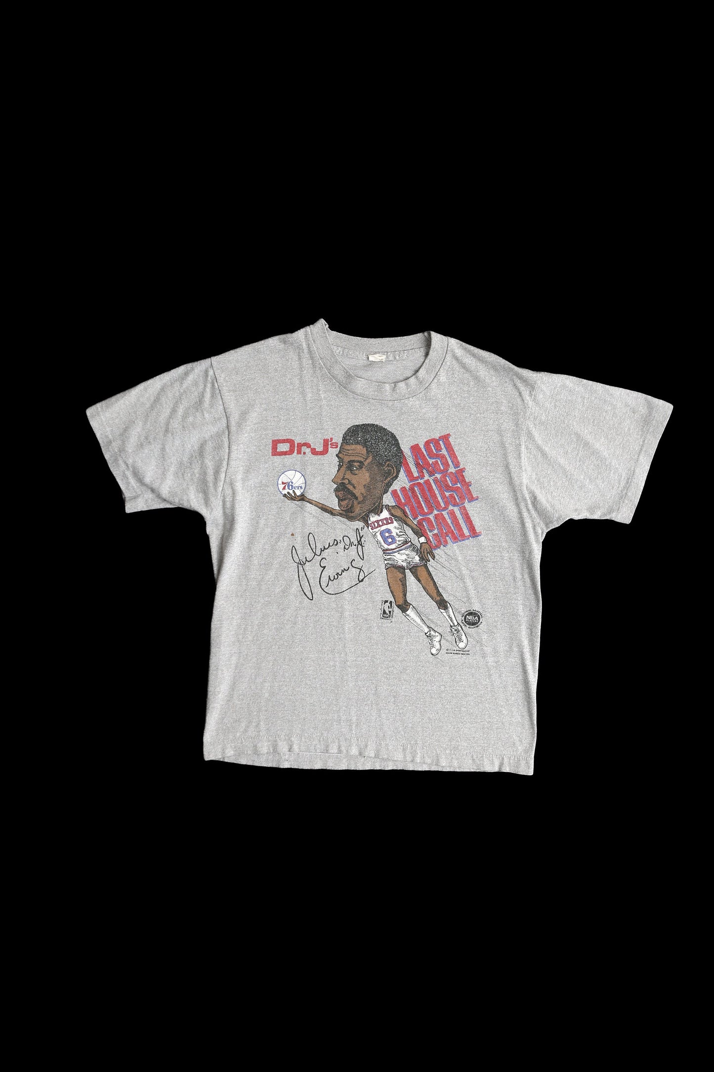 Vintage Dr. J's Last House Call Sixers Basketball Gray Graphic T-shirt