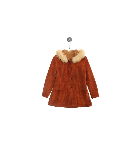 Vintage Women Hooded Suede Coat with Fur Seam