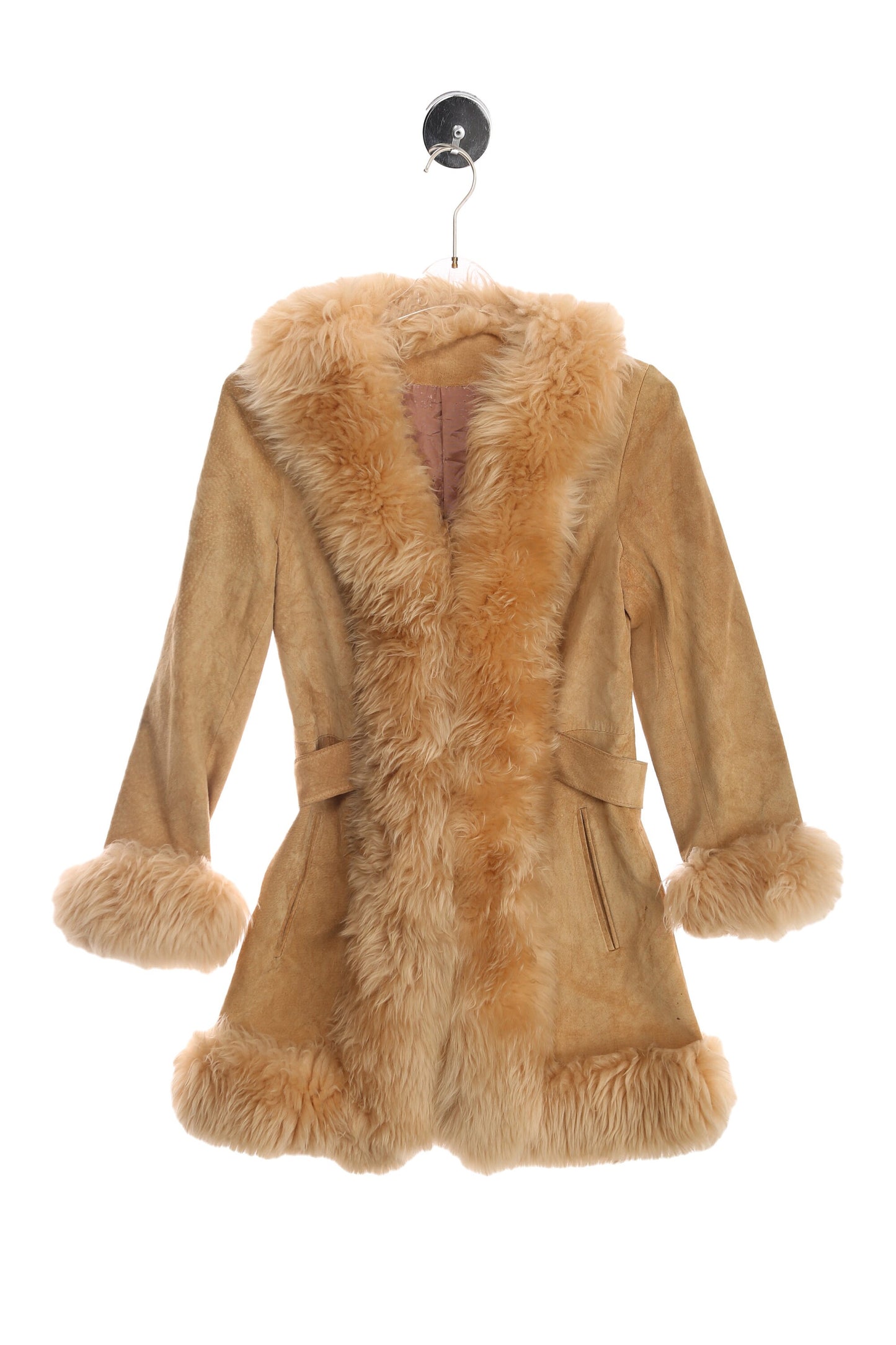 Vintage Women's Suede Coat with Faux Fur Seams