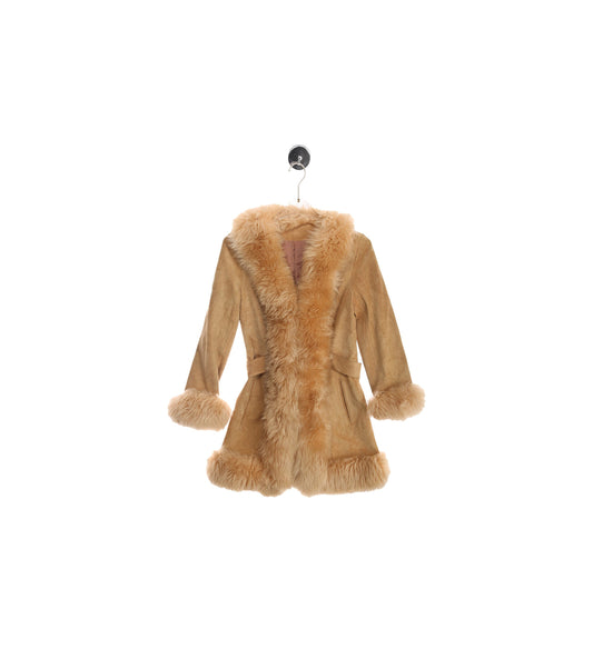 Vintage Women's Suede Coat with Faux Fur Seams