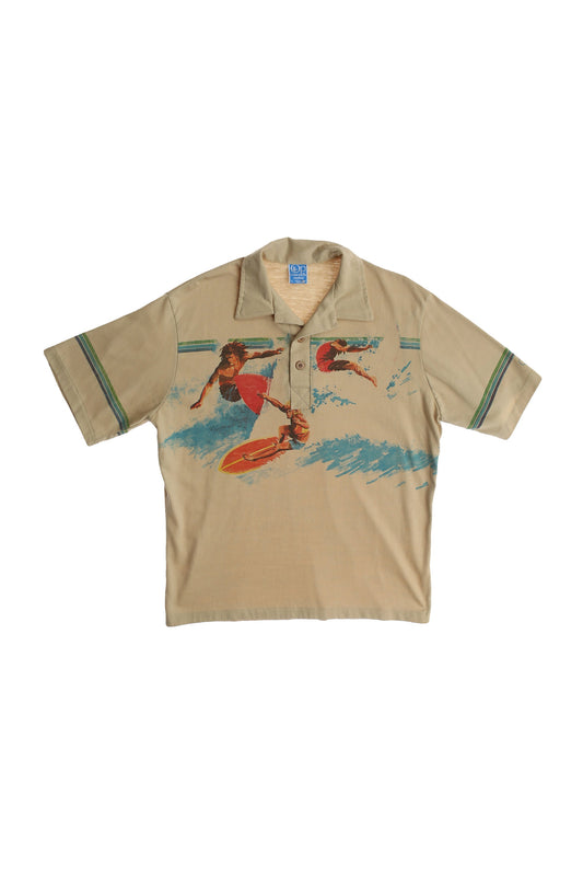 Vintage Op Beige Polo Shirt with Surfing Graphic Print