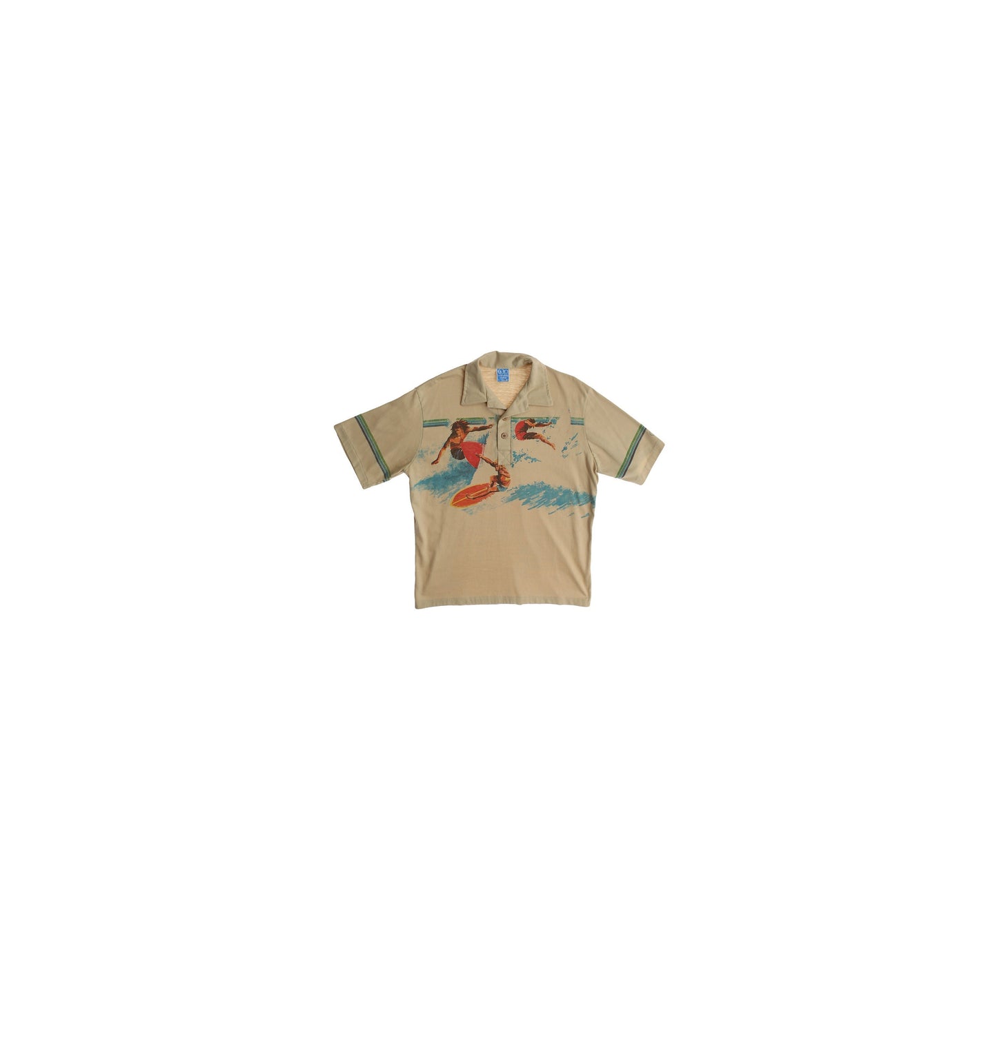 Vintage Op Beige Polo Shirt with Surfing Graphic Print