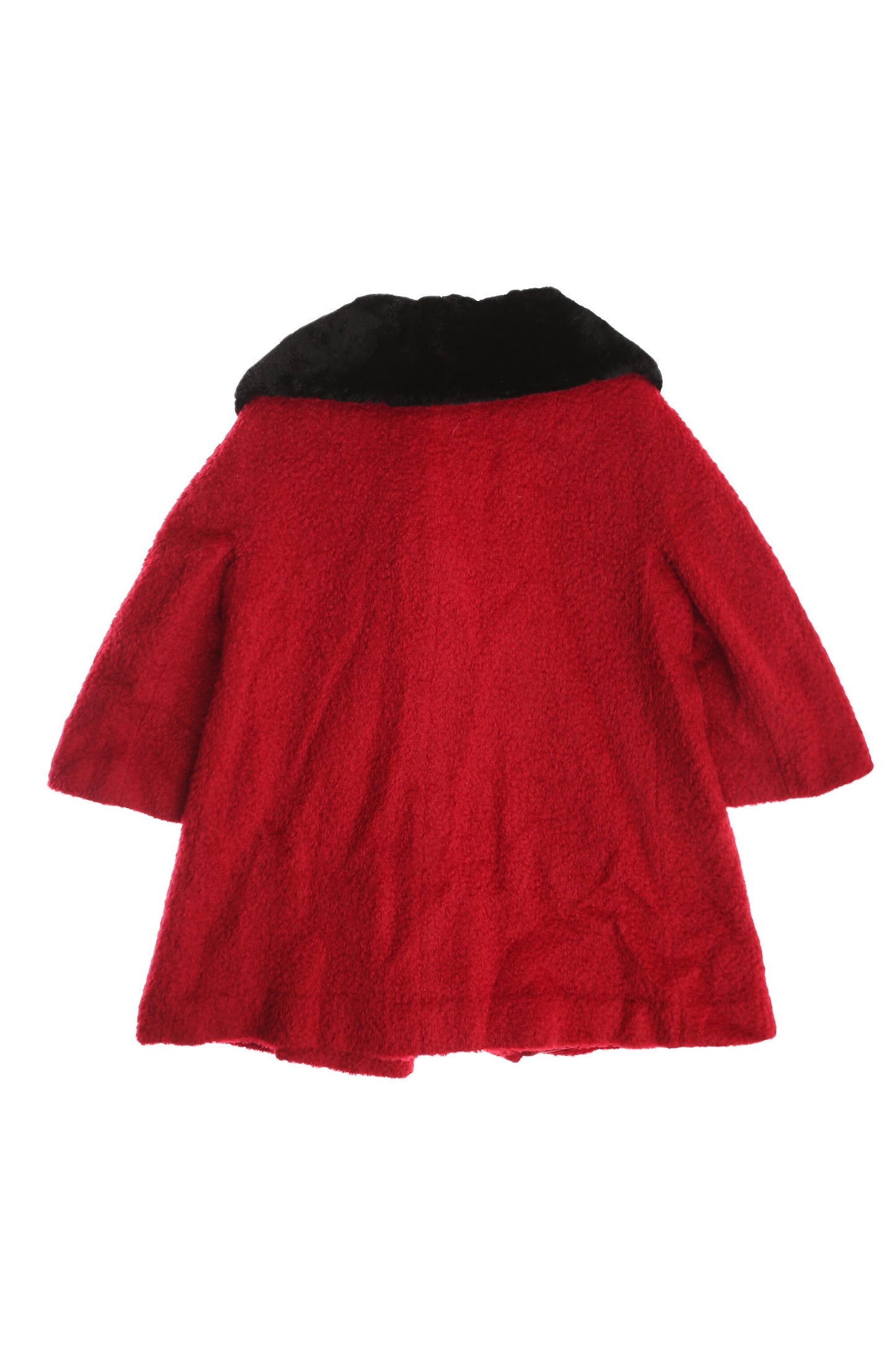 Vintage Women Red Winter Coat with Black Faux Fur Collar - Era 1950's 1960's