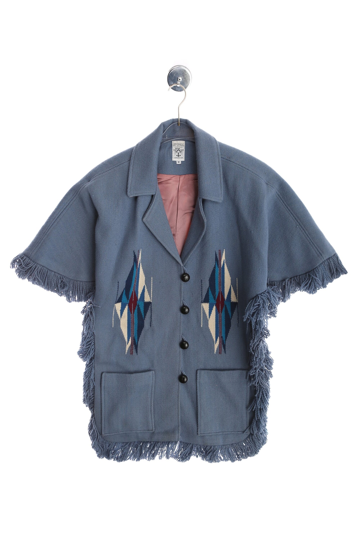 Vintage Ortega's Chimayo Blue Poncho - Hand Woven