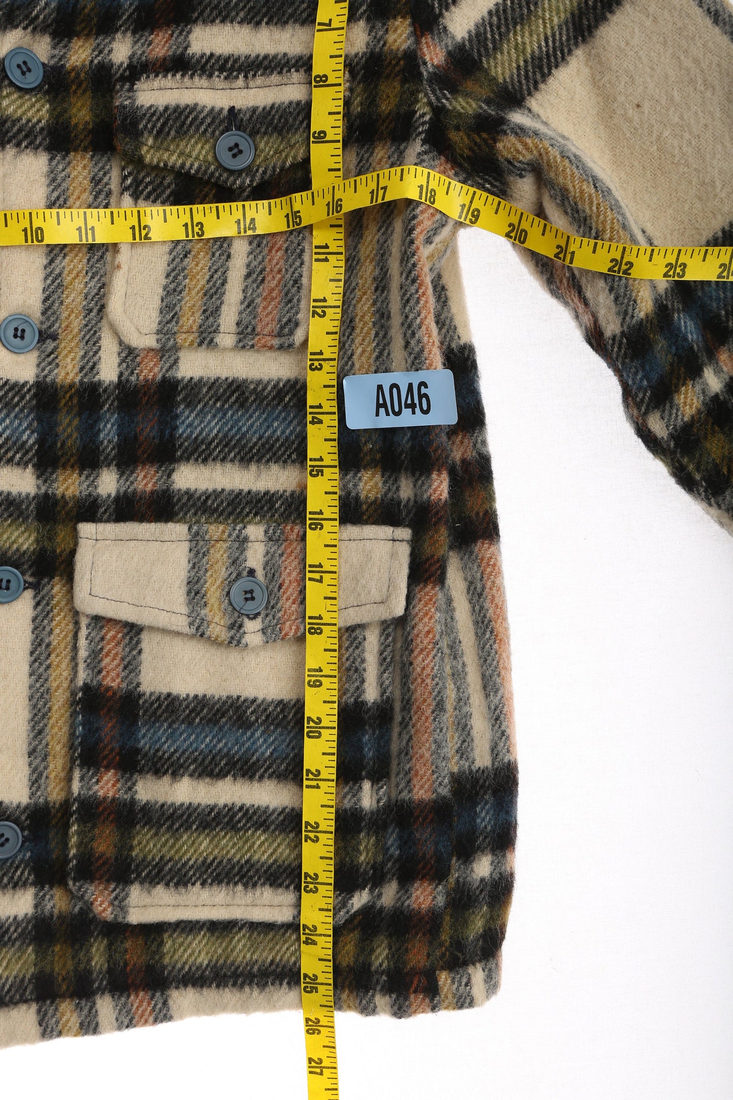 Vintage Men's CPO Jacket - Beige Plaid Pattern - Era 1960's - 1970's