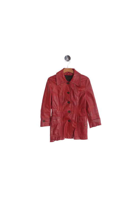 Vintage Women Red Leather Coat - 70's Style