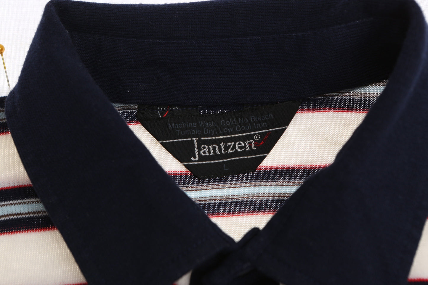 Vintage Jantzen White Striped Polo Shirt