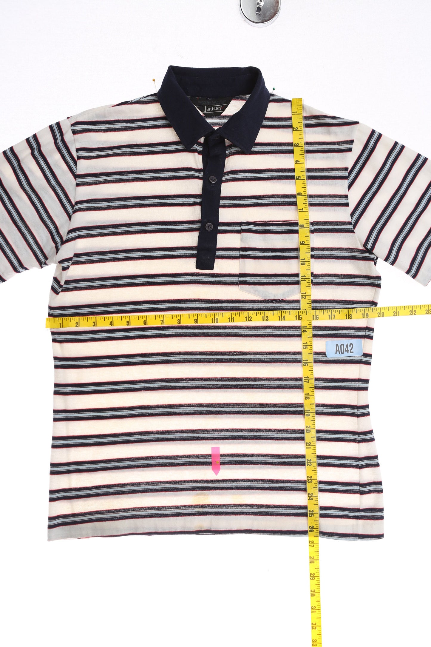 Vintage Jantzen White Striped Polo Shirt