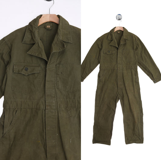 Vintage Military Green Canvas Coverall with Black Star Steel Buttons - Era 1940's - 1950' s