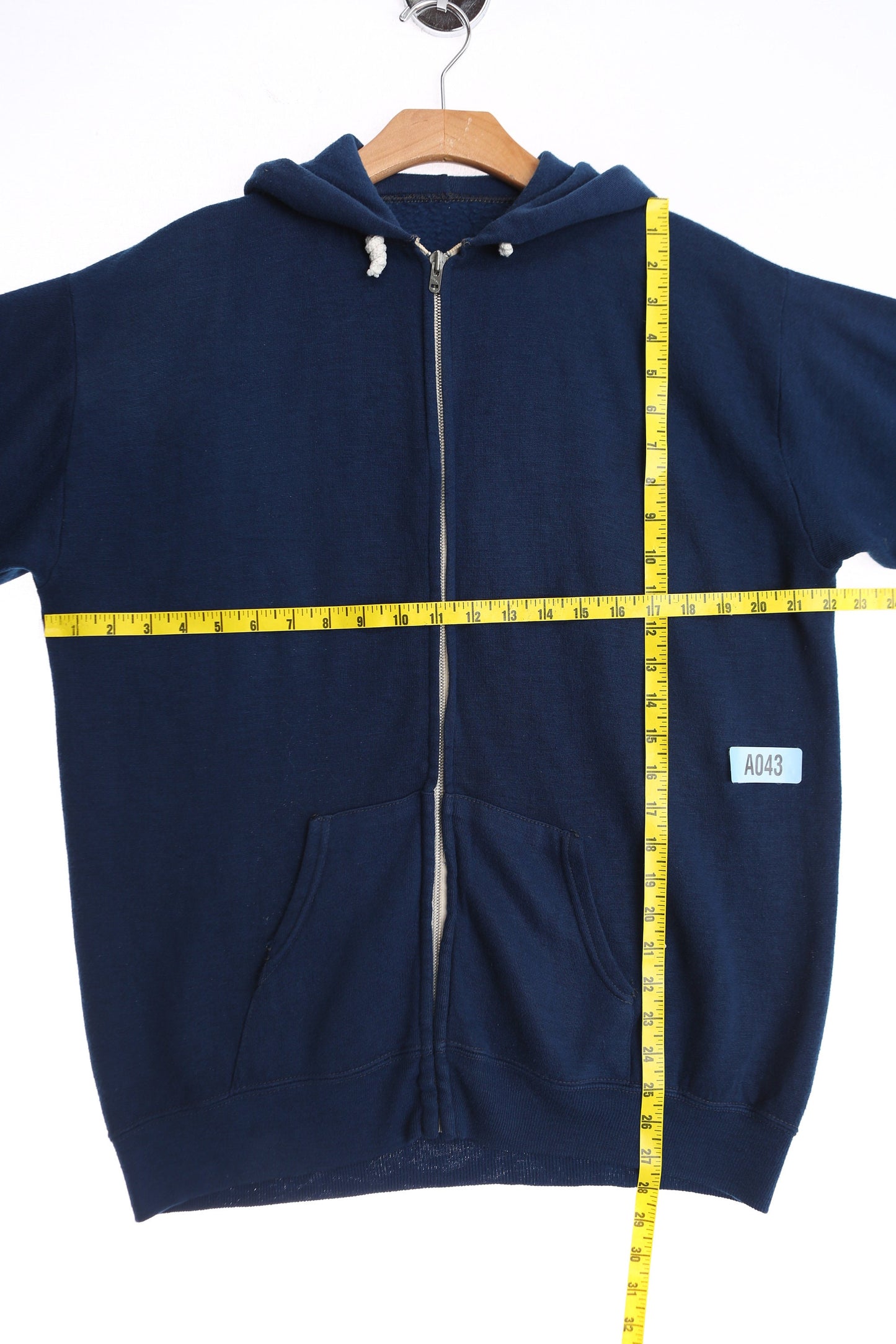 Vintage Blue Zip Up Hoodie - Metal Zipper - Era 1970's - 1980's