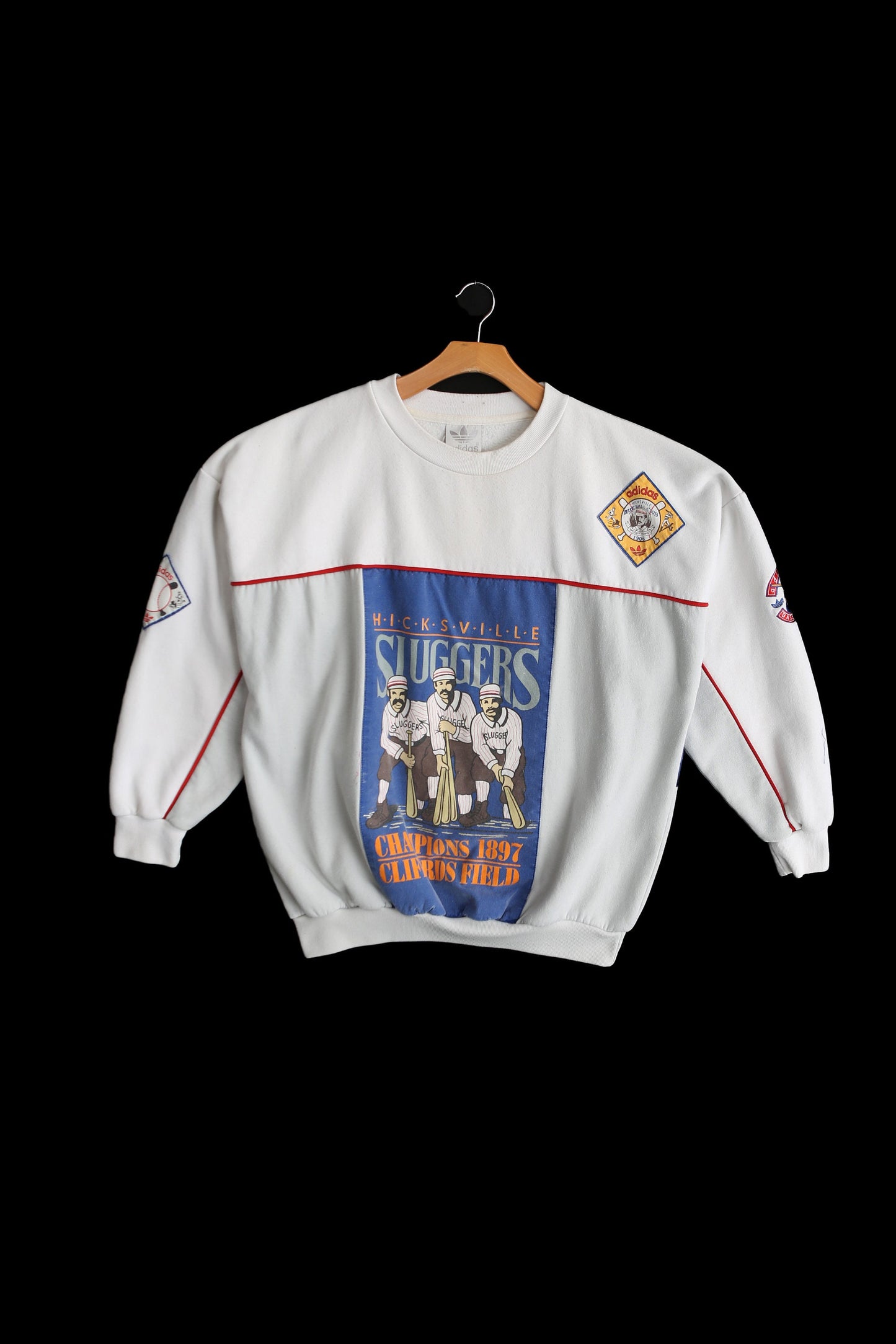 Vintage Adidas Crew Neck Sweatshirt / Silver Label / Hicksville Sluggers / 1897 Championship Print / Cliffords Field