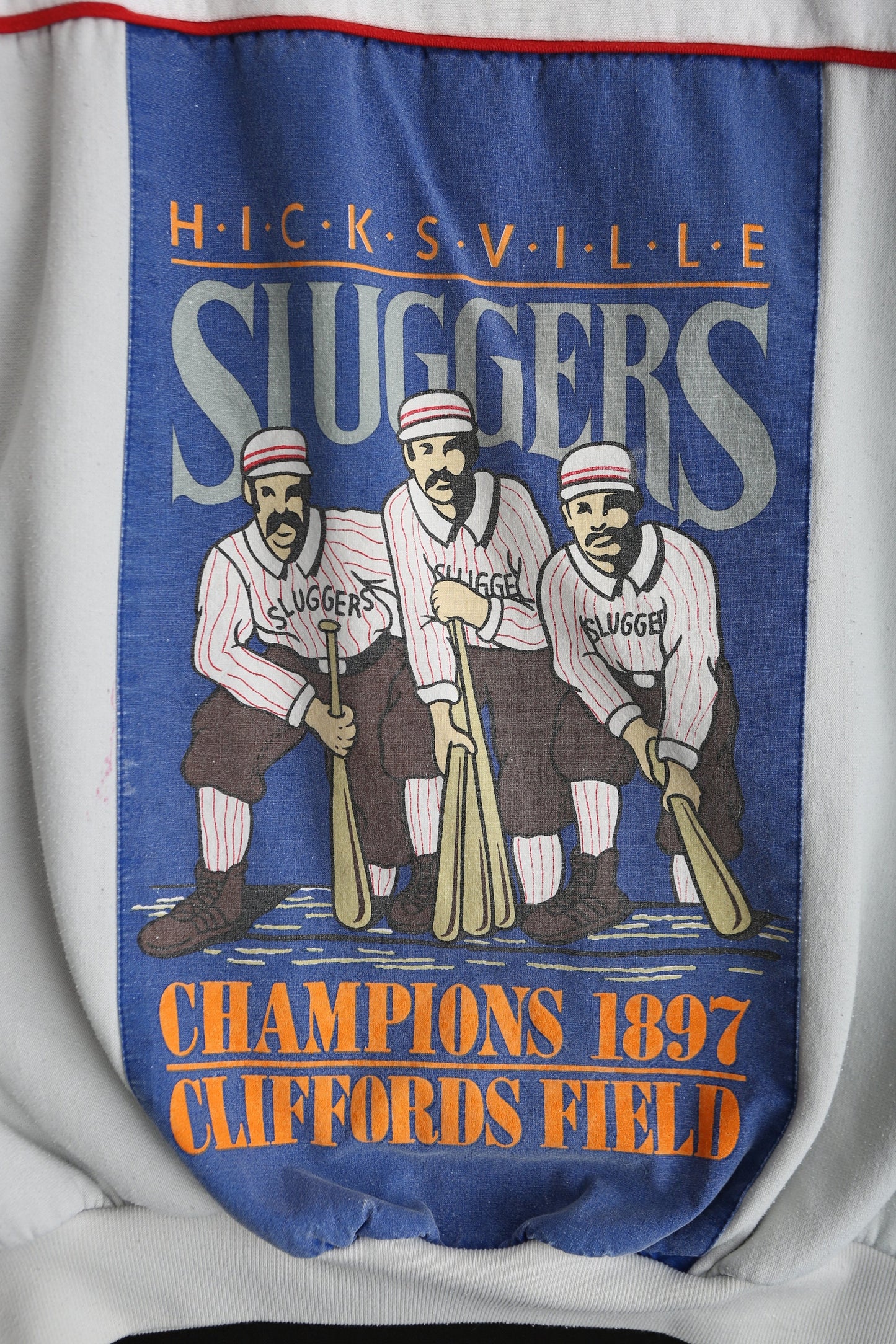 Vintage Adidas Crew Neck Sweatshirt / Silver Label / Hicksville Sluggers / 1897 Championship Print / Cliffords Field