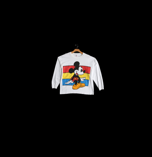 Vintage Mickey Mouse Long Sleeve White Graphic Shirt