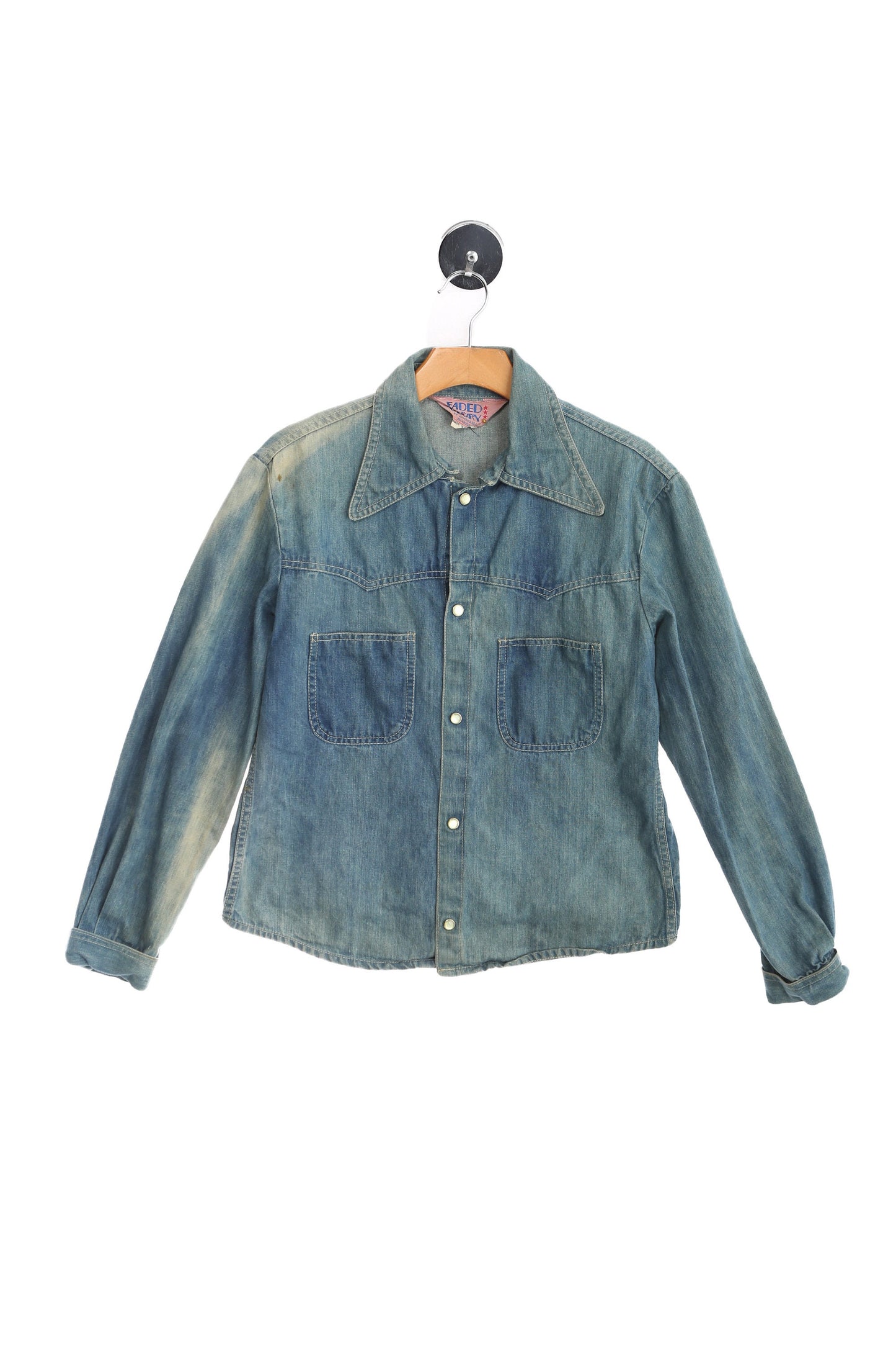 Vintage 1970's Faded Glory Blue Denim Shirt with Back Print