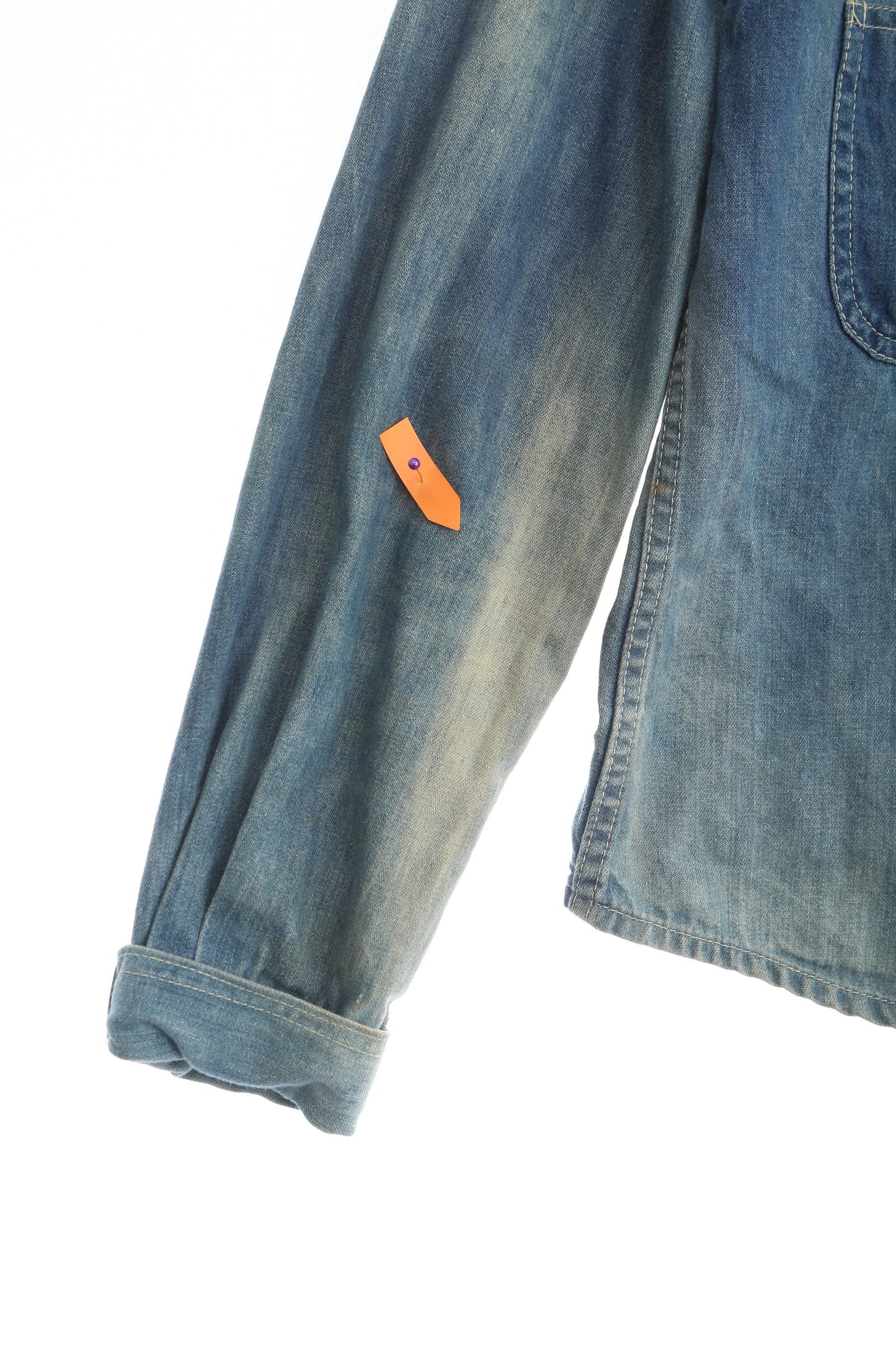 Vintage 1970's Faded Glory Blue Denim Shirt with Back Print