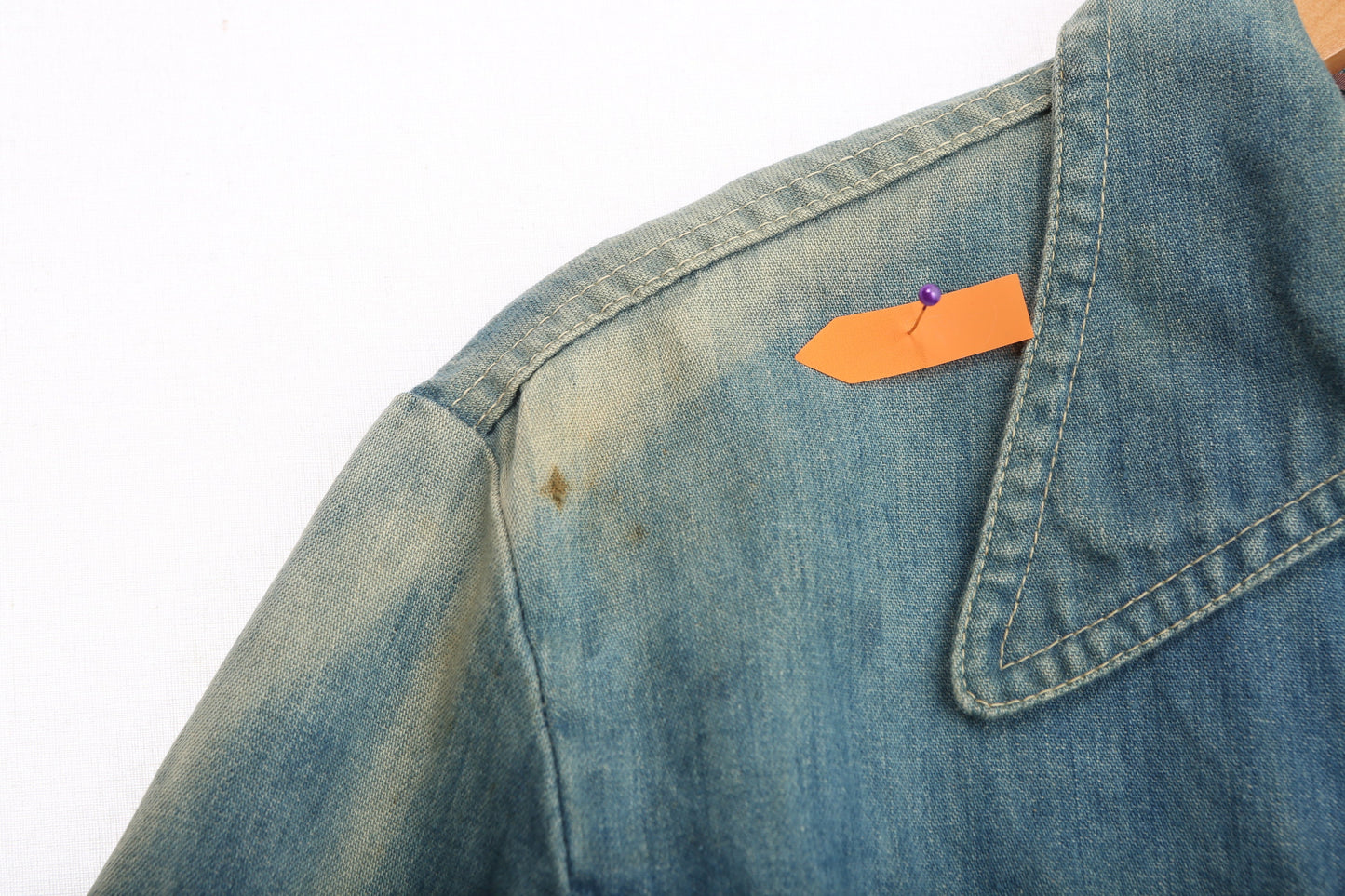 Vintage 1970's Faded Glory Blue Denim Shirt with Back Print