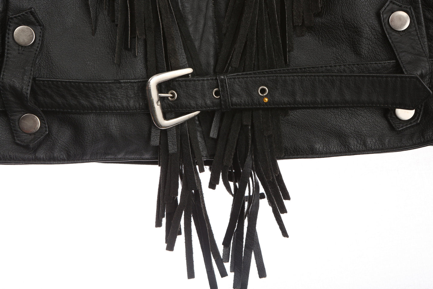 Vintage Biker Leather Jacket with Fringed Sleeves