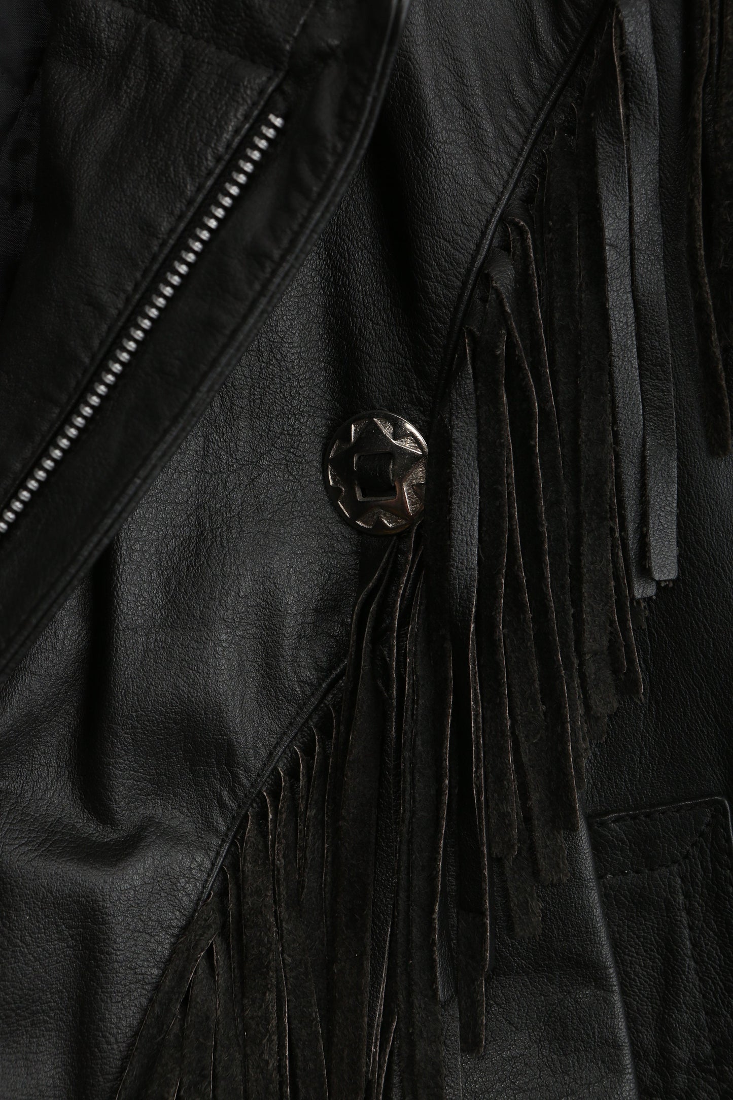 Vintage Biker Leather Jacket with Fringed Sleeves