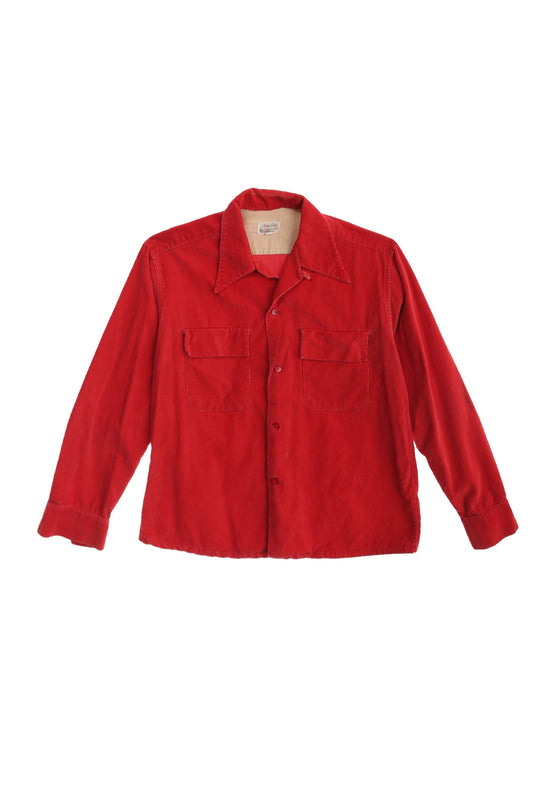 Vintage Men Red Corduroy Gabardine Shirt / Era 1940's - 1950's