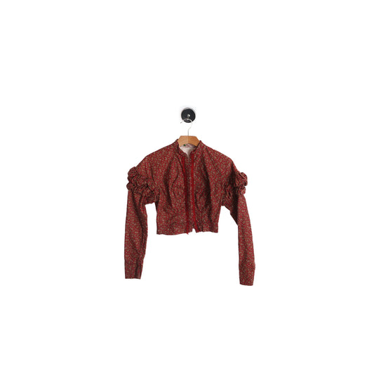 Vintage Women Prairie Red Pasley Print Long Sleeve Top