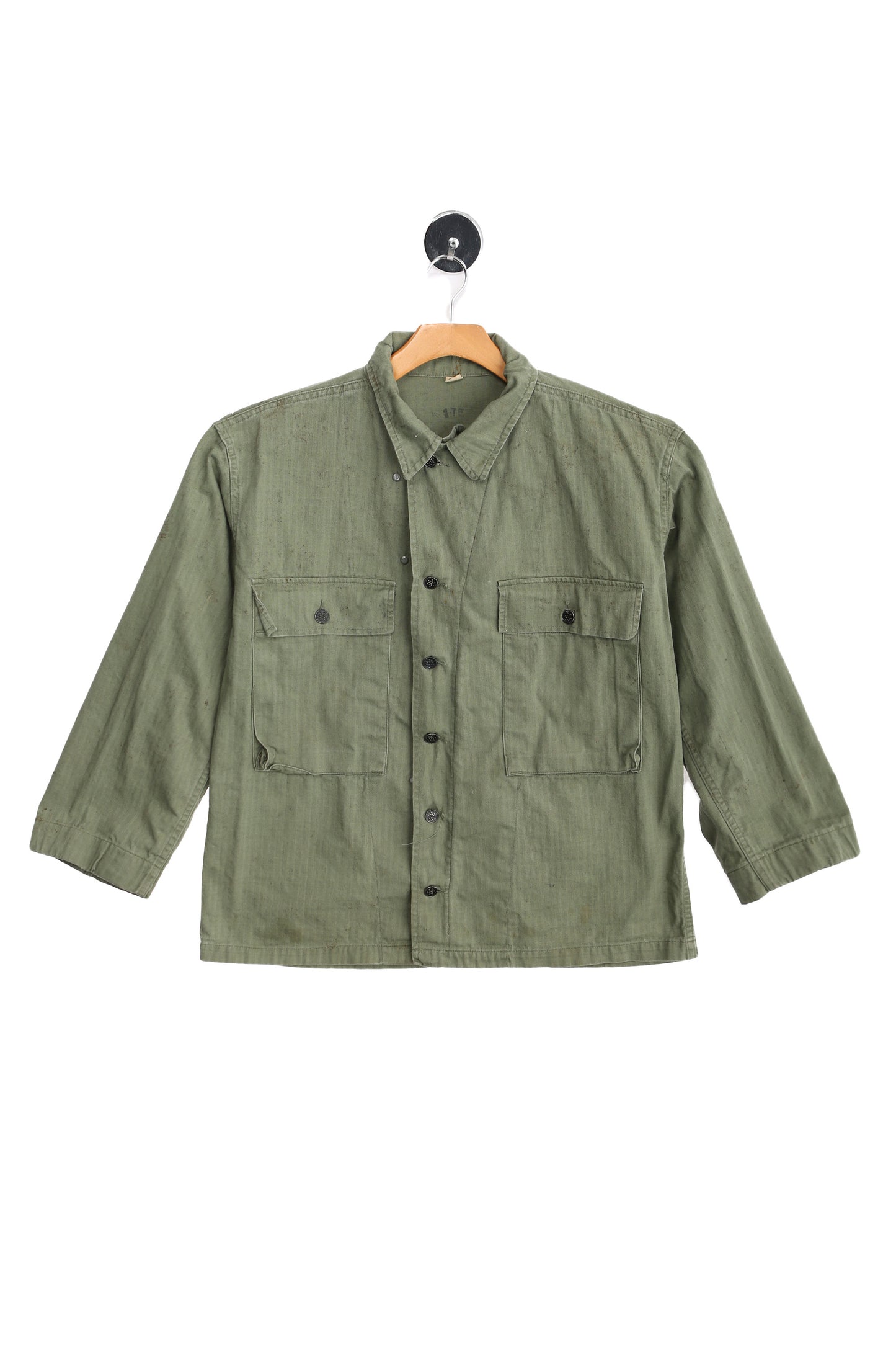 Vintage Military Green Shirt with Steel Star Buttons / Era 1940s - 1950s