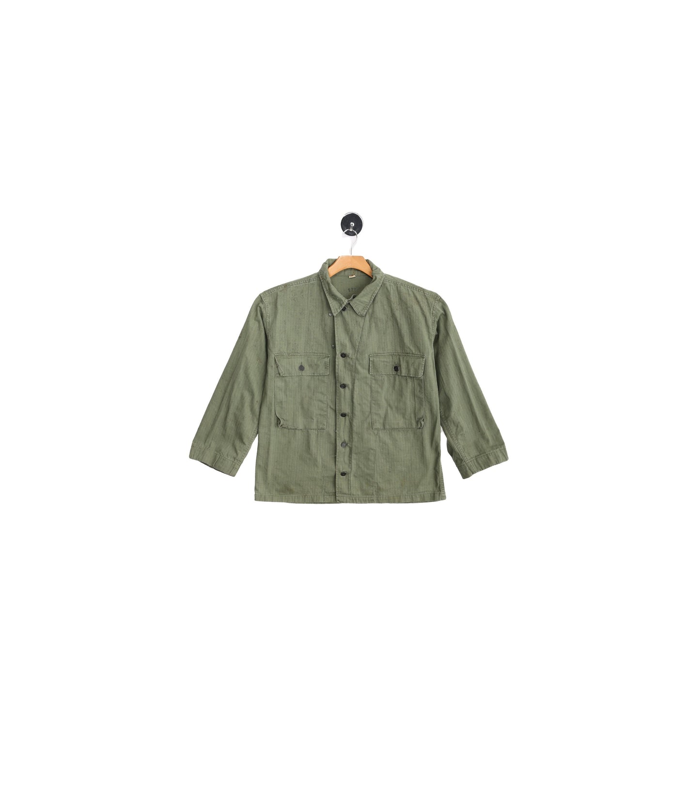 Vintage Military Green Shirt with Steel Star Buttons / Era 1940s - 1950s