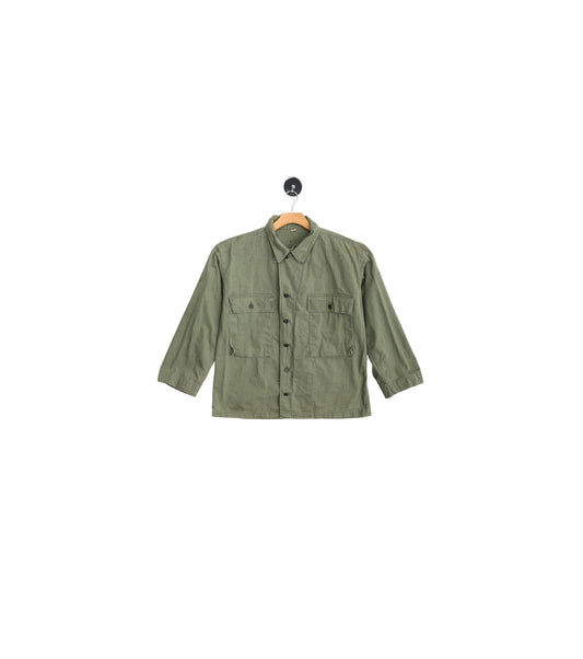 Vintage Military Green Shirt with Steel Star Buttons / Era 1940s - 1950s