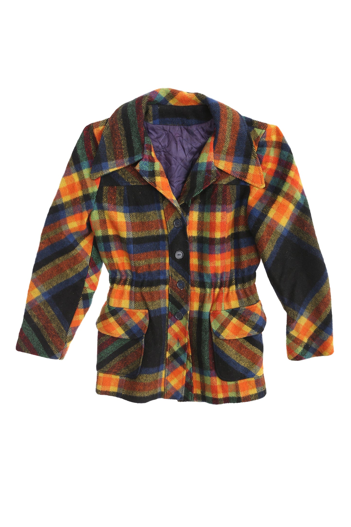 70s Women Plaid Blue Jacket