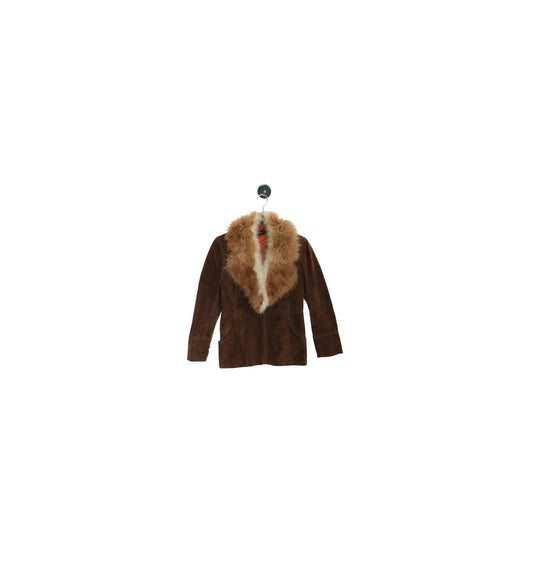 Vintage women Brown Suede Jacket with Fur Collar - Made in Uruguay