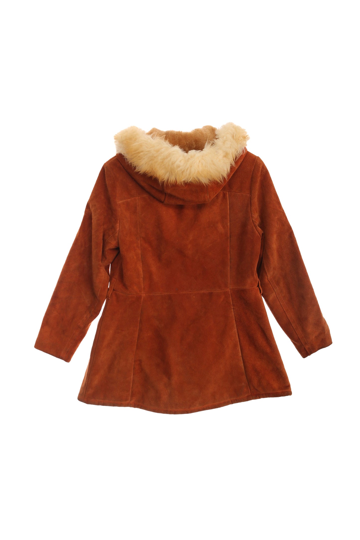 Vintage Women Hooded Suede Coat with Fur Seam