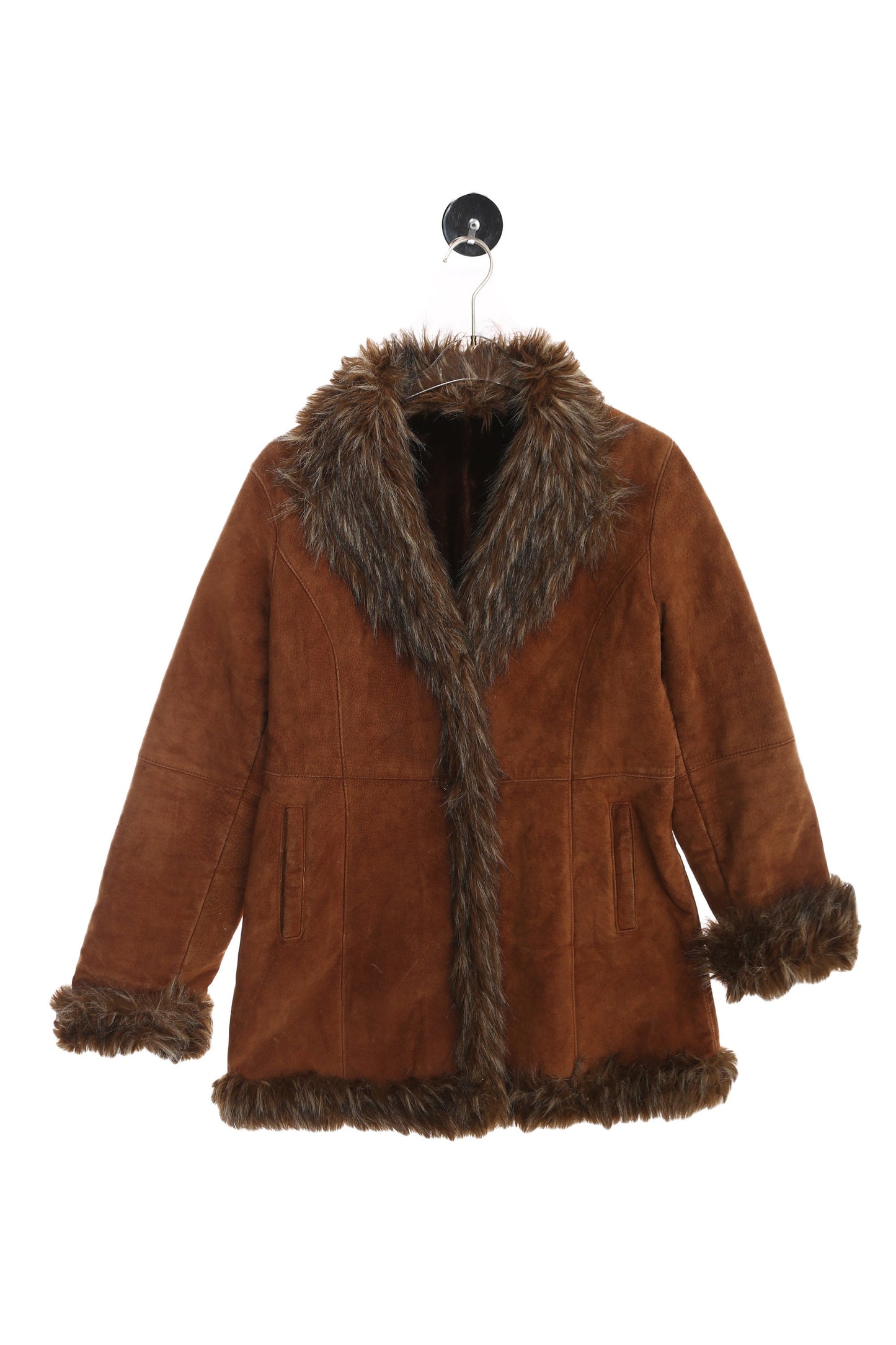 Women Brown Suede Jacket with Shear Lining