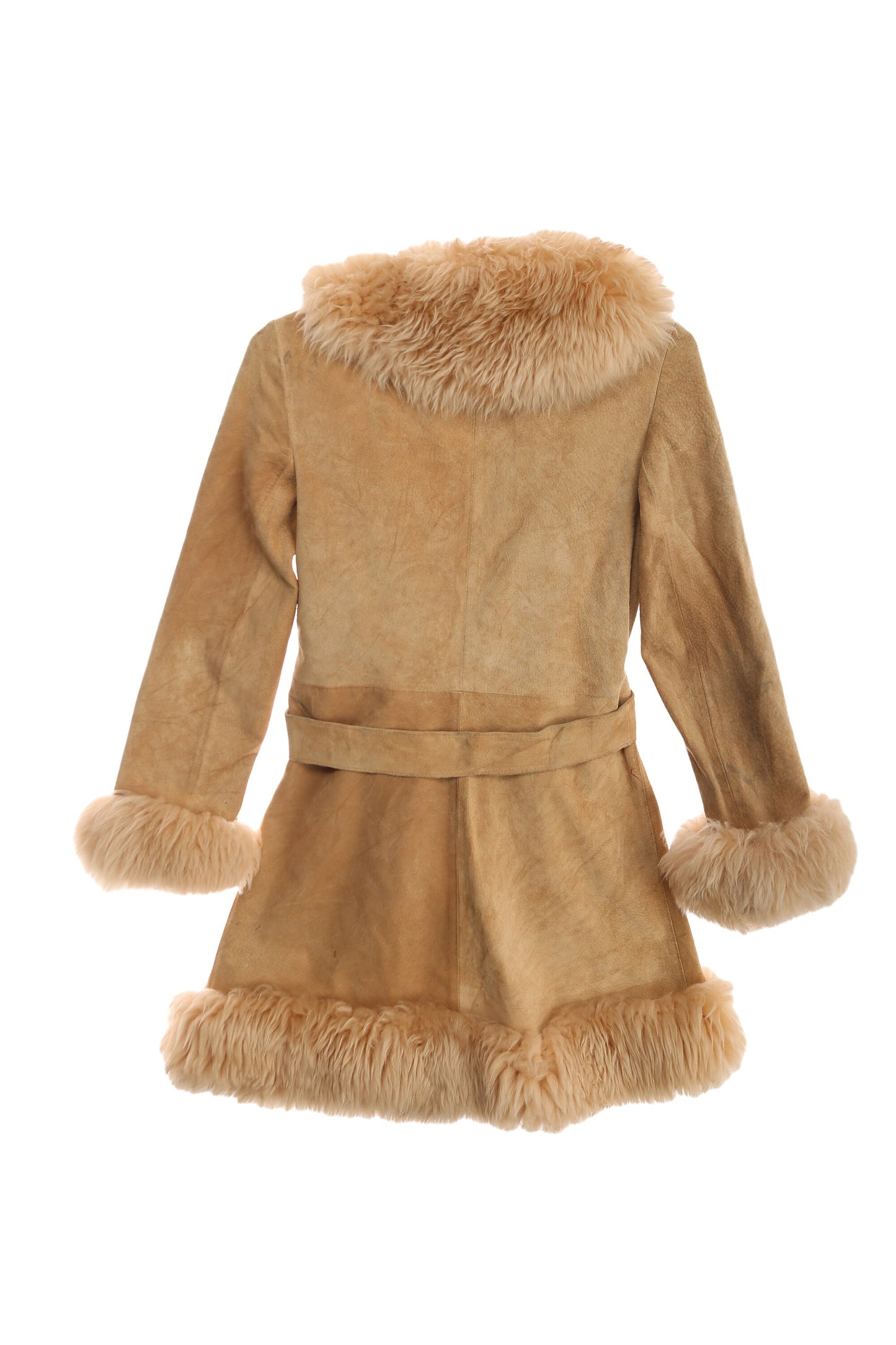 Vintage Women's Suede Coat with Faux Fur Seams
