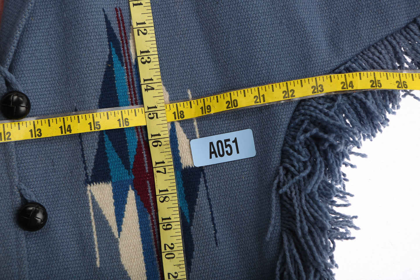 Vintage Ortega's Chimayo Blue Poncho - Hand Woven